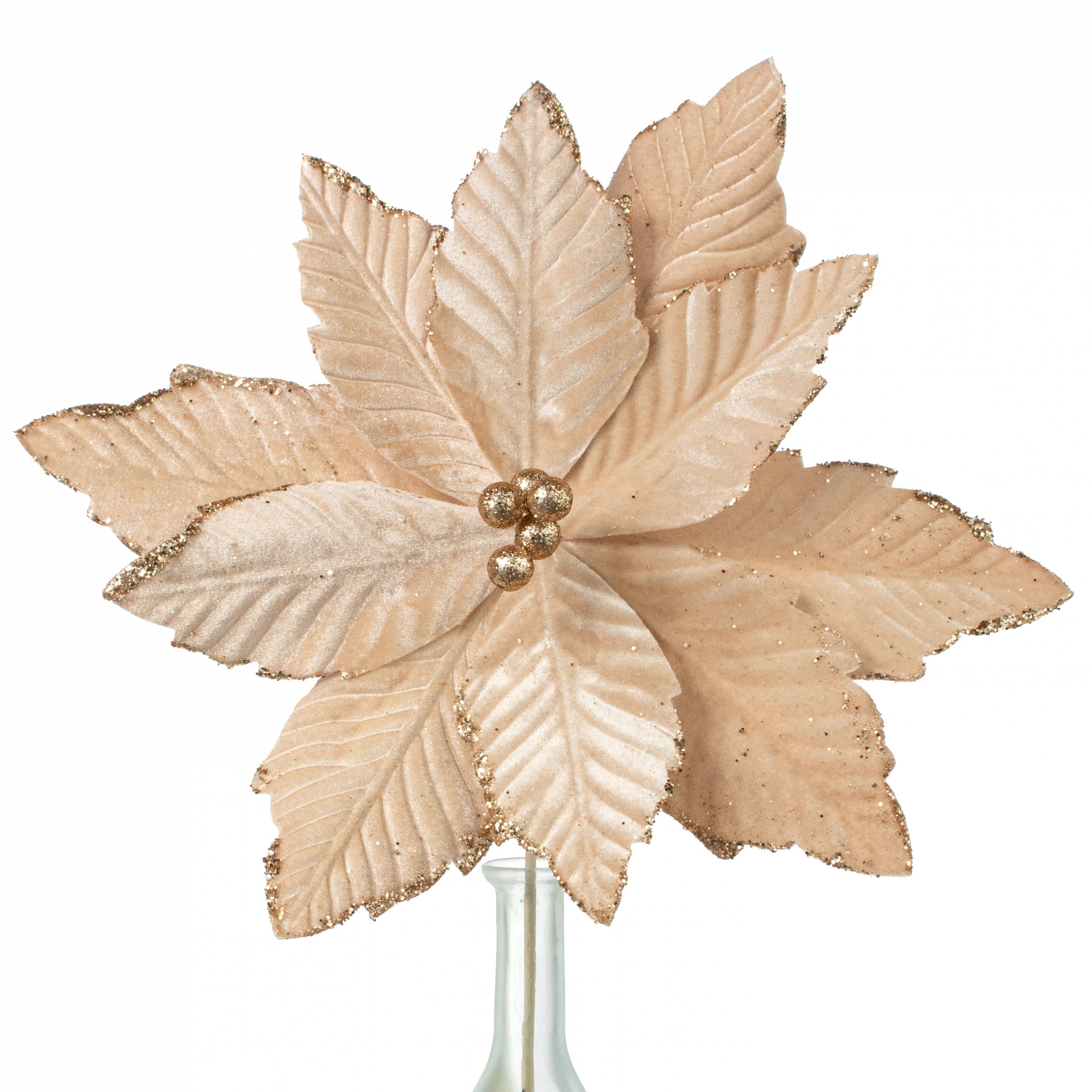 14" x 16" Velvet Poinsettia Stem: Champagne Gold Item Number: XS401132