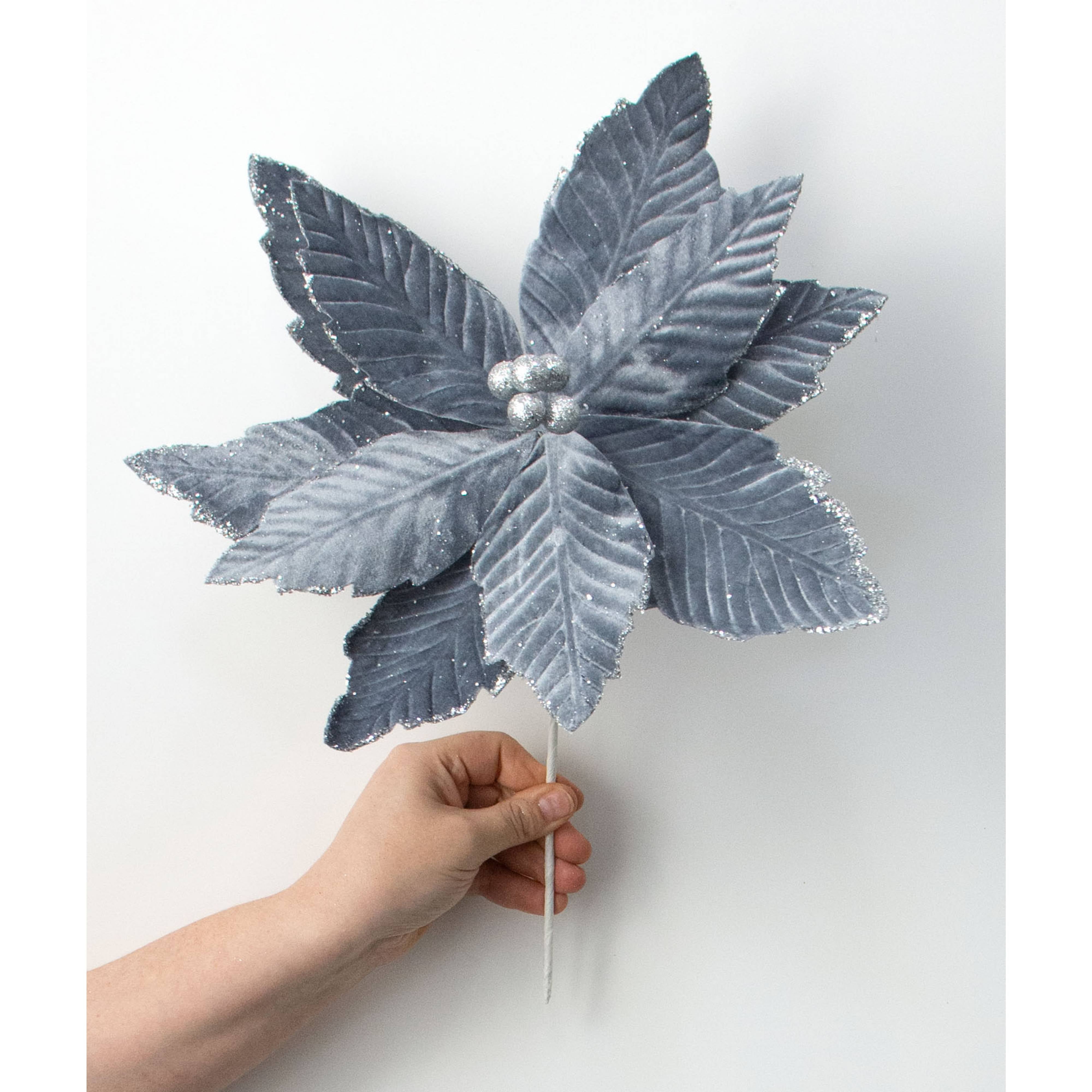 14" x 16" Velvet Poinsettia Stem: Dark Grey detail photo 3