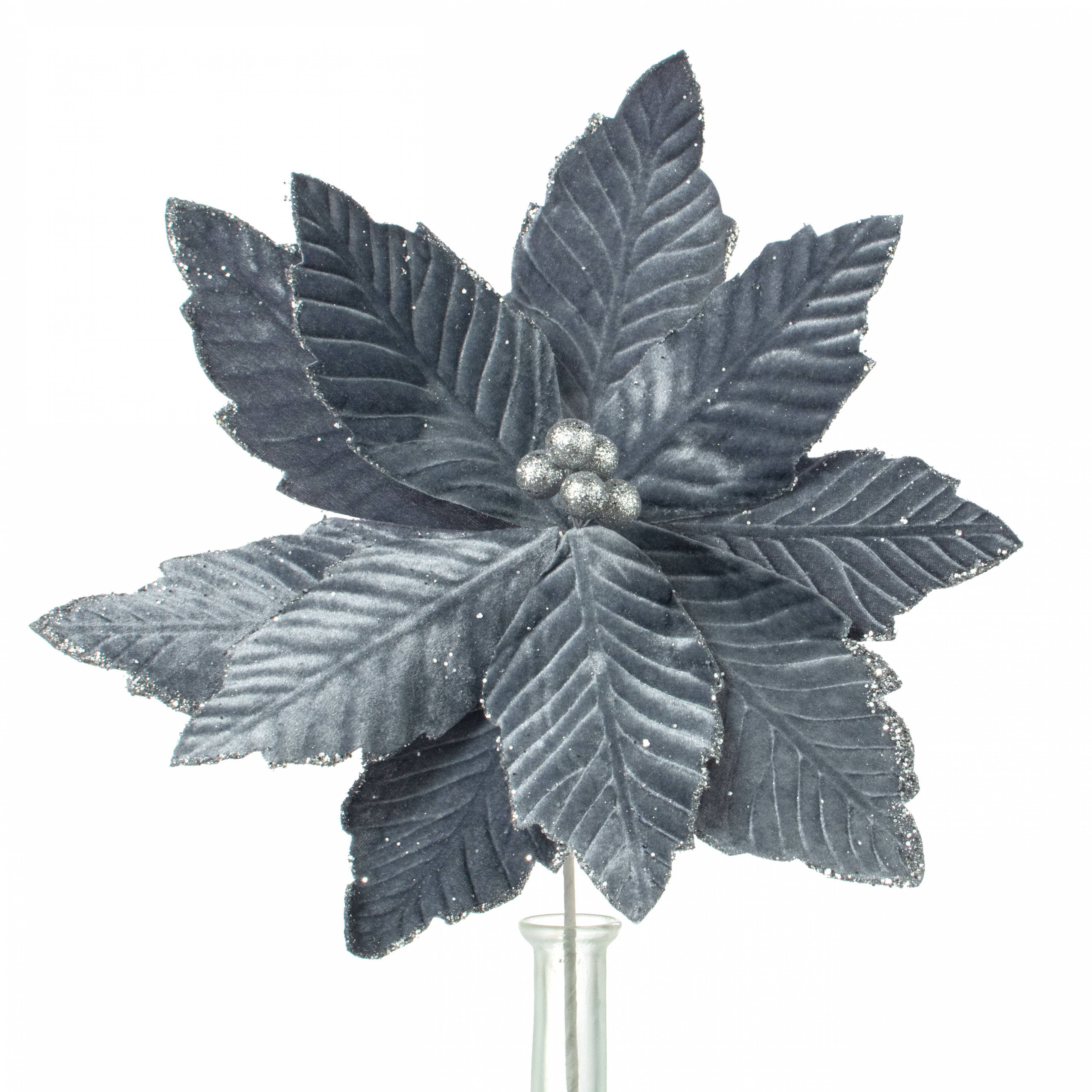 14" x 16" Velvet Poinsettia Stem: Dark Grey Item Number: XS401110