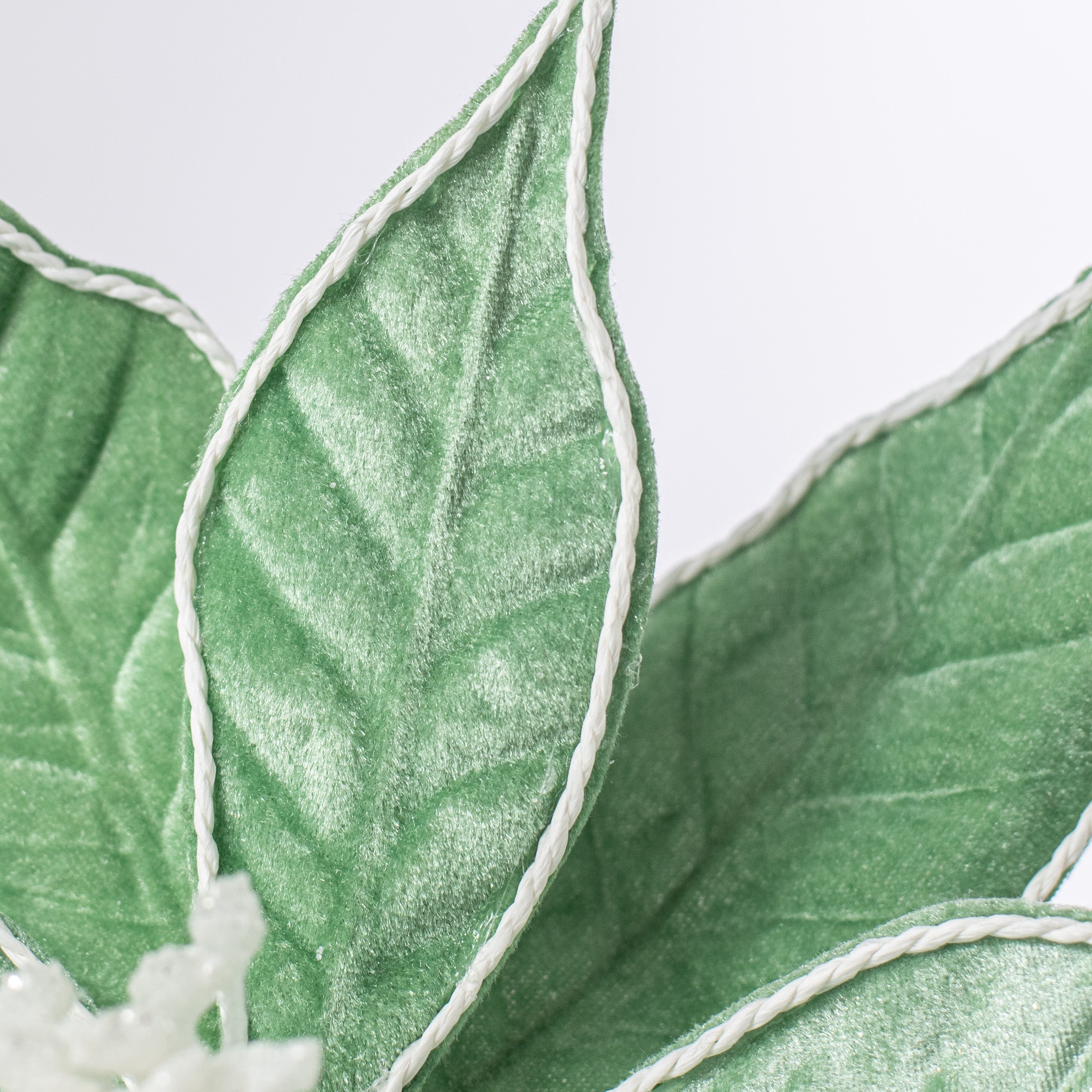 22" Velvet Poinsettia Stem: Frozen Green detail photo 4