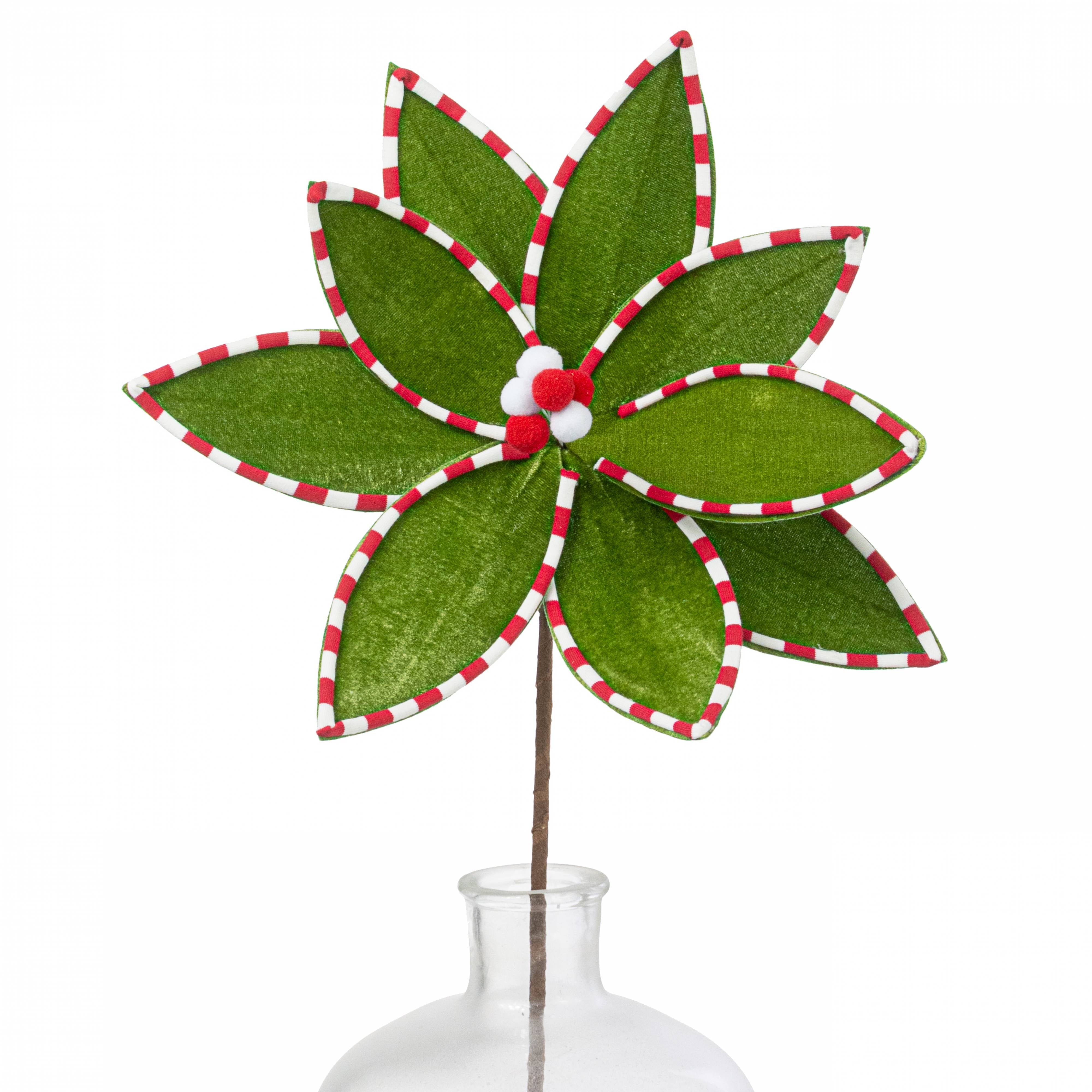 12" x 25" Velvet Poinsettia Stem: Green, Red & White Item Number: 215702