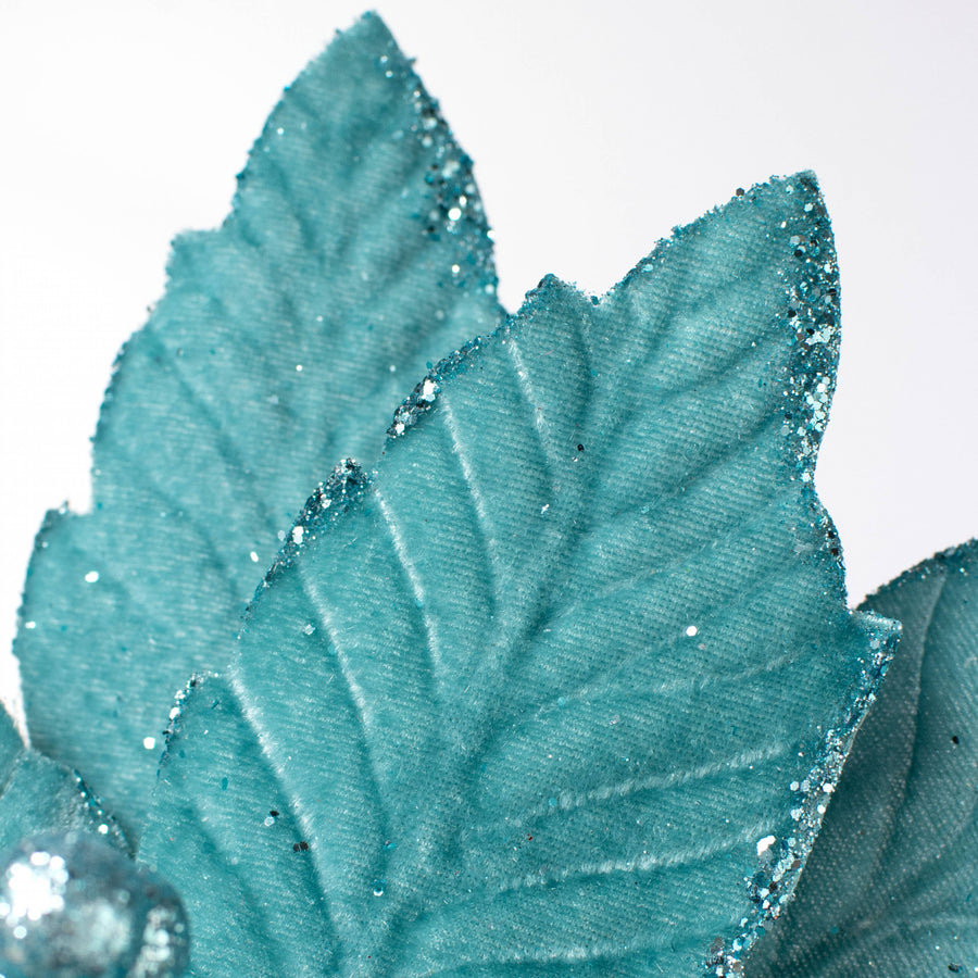 14" x 16" Velvet Poinsettia Stem: Ice Blue Teal Lifestyle Photo