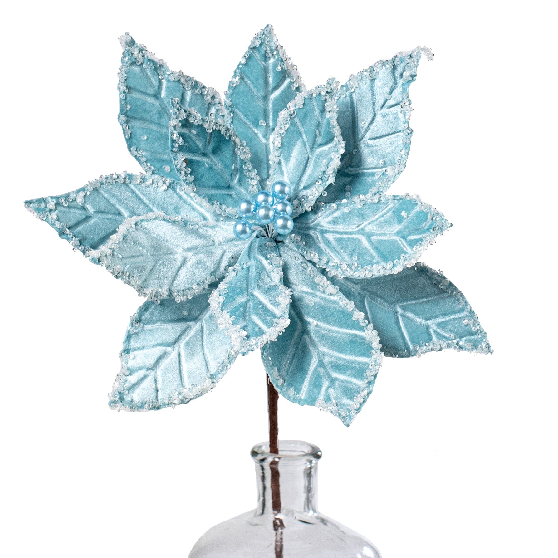 22" Velvet Poinsettia Stem: Light Blue Item Number: 187499
