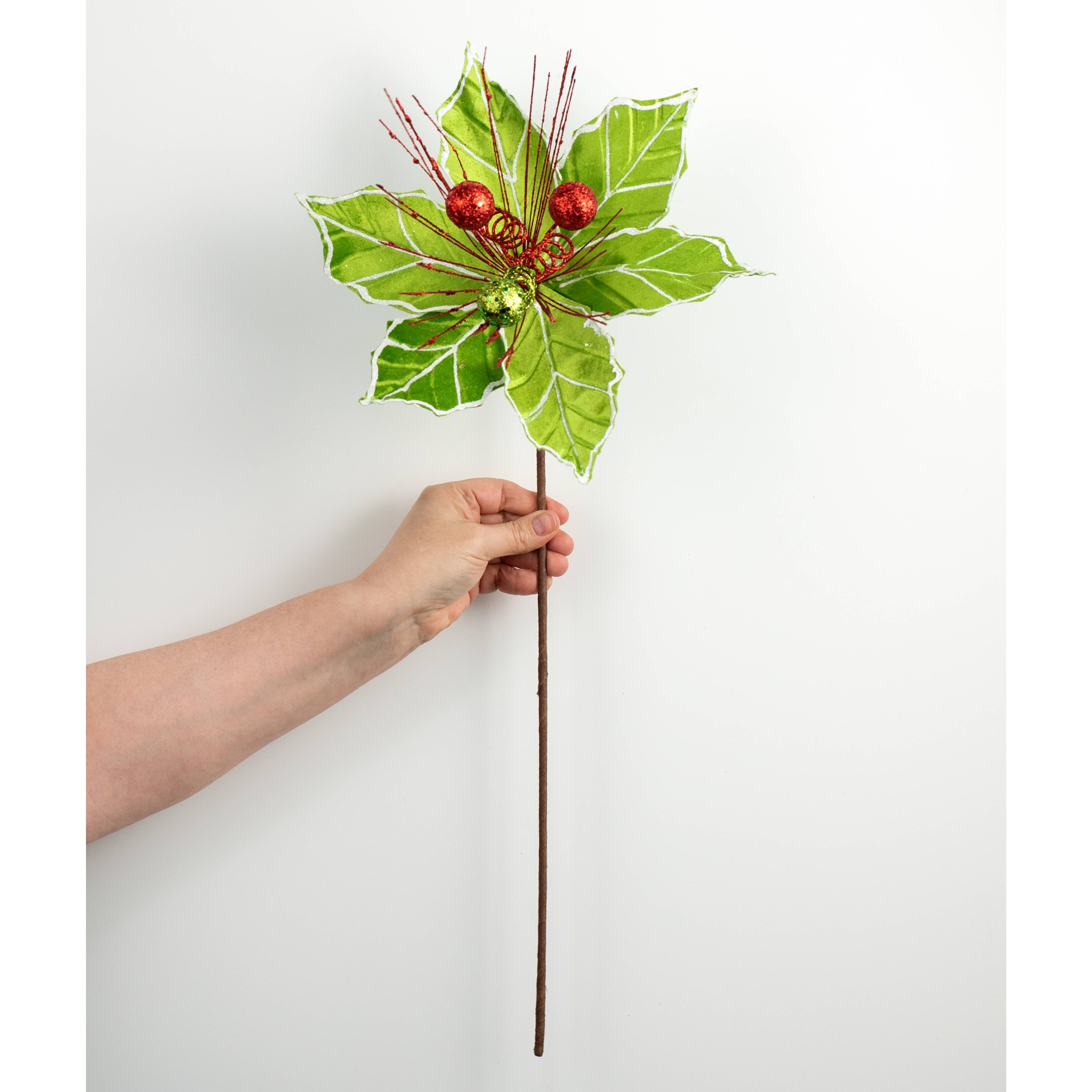 25" Velvet Poinsettia Stem: Lime Green detail photo 3