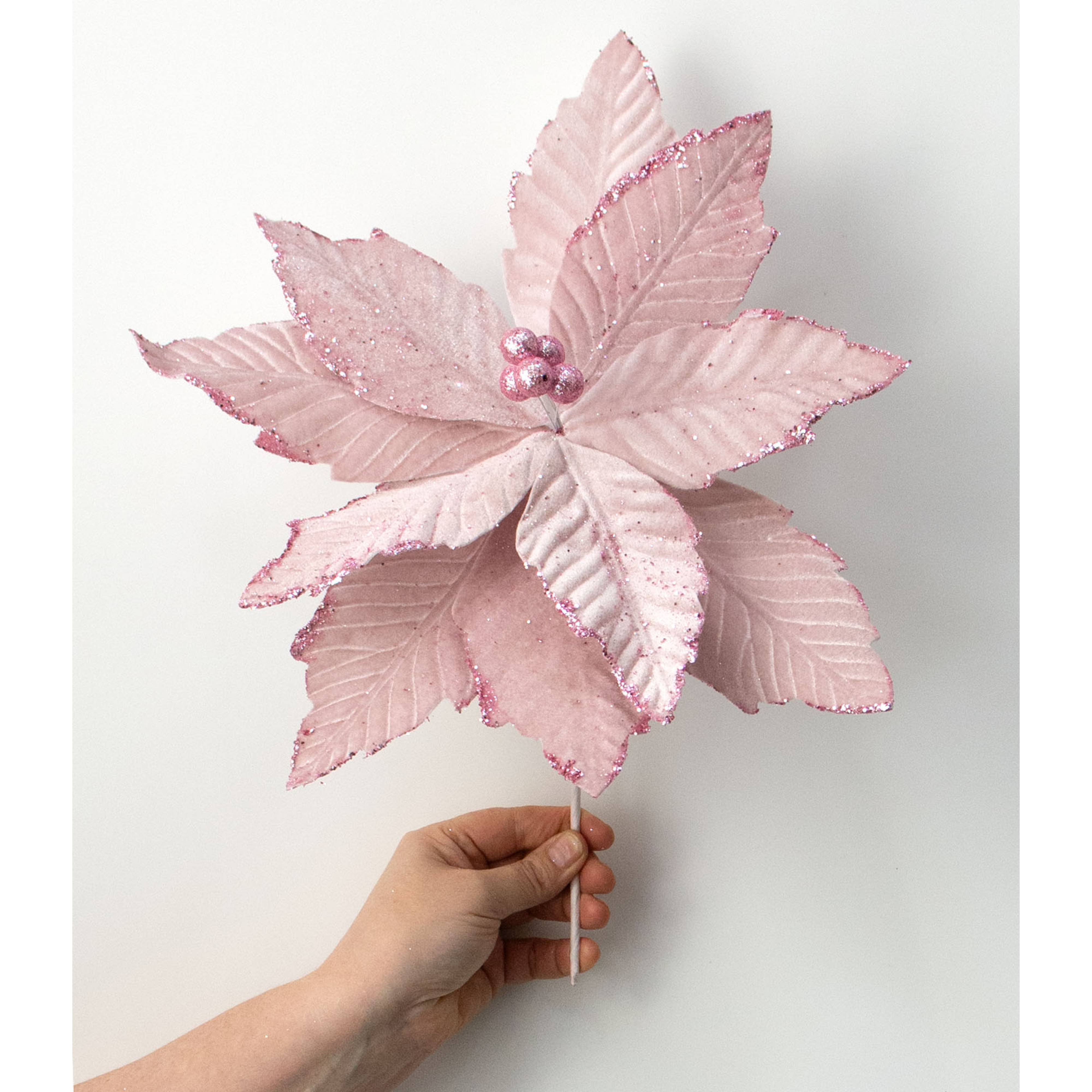 14" x 16" Velvet Poinsettia Stem: Pale Pink detail photo 3