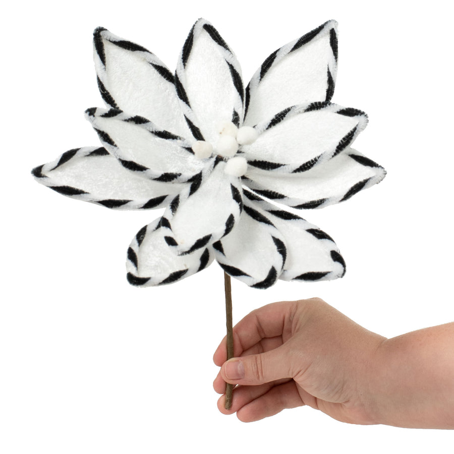 12" Velvet Poinsettia Pick: Black & White Lifestyle Photo