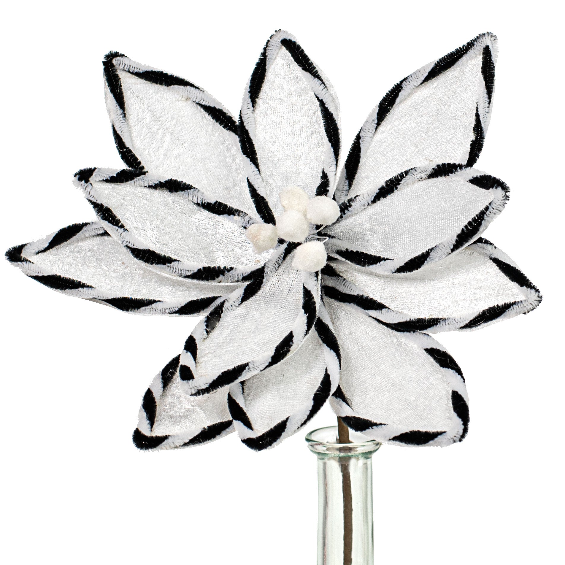 12" Velvet Poinsettia Pick: Black & White Item Number: 84037WTBK