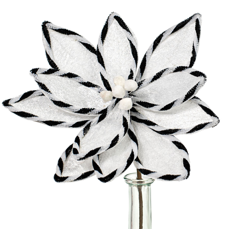 12" Velvet Poinsettia Pick: Black & White Item Number: 84037WTBK