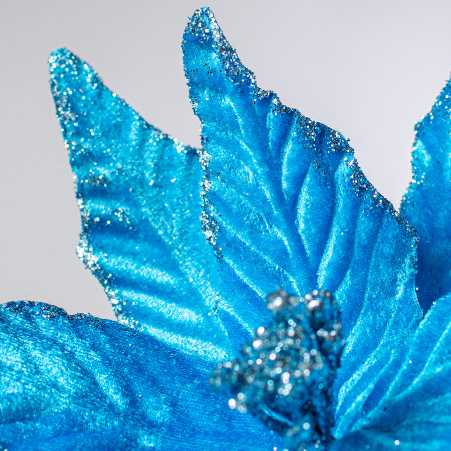 15" Velvet Poinsettia Pick: Blue Lifestyle Photo