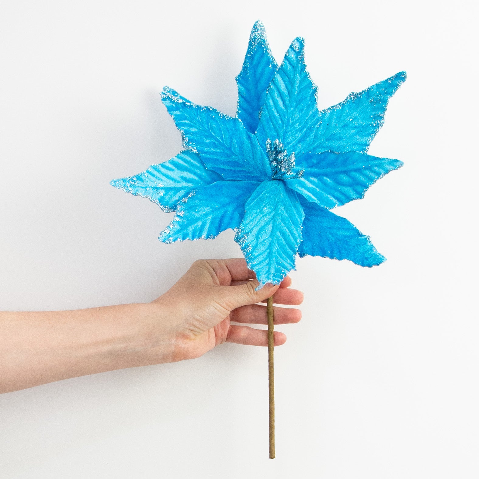 15" Velvet Poinsettia Pick: Blue detail photo 3