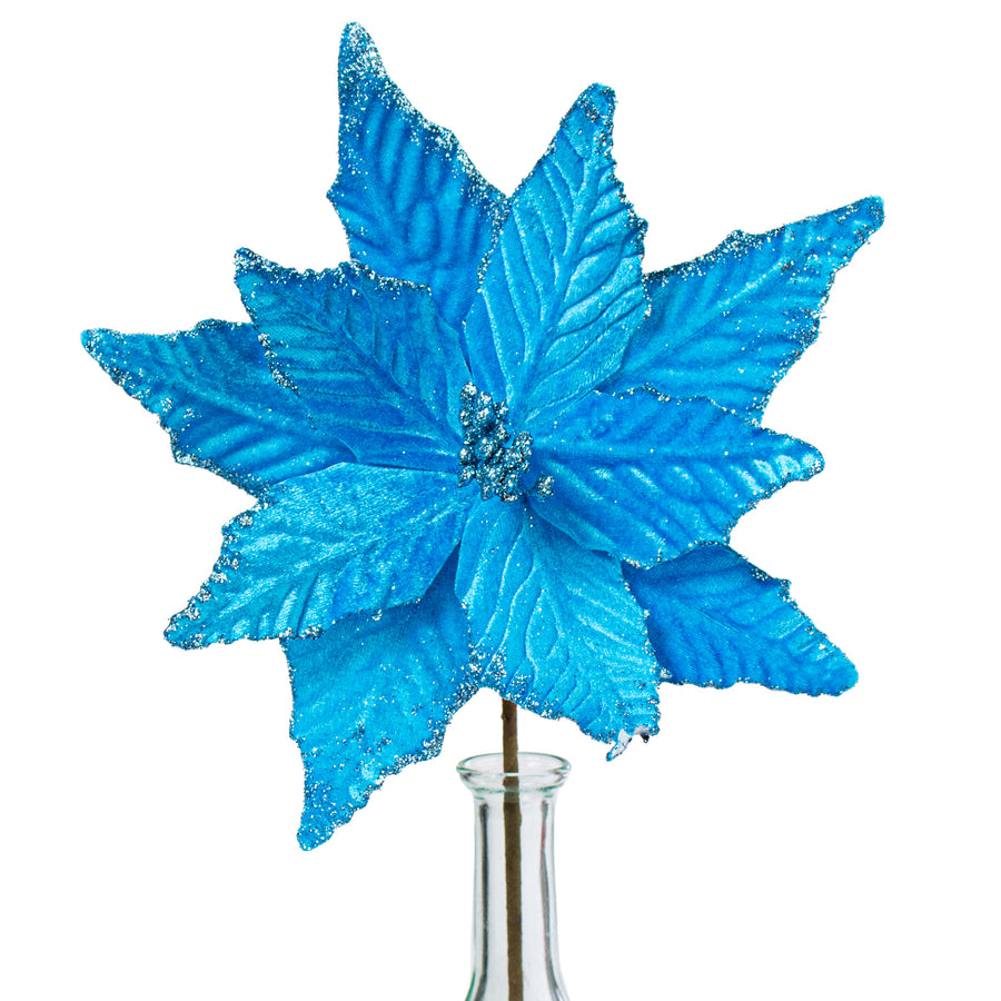 15" Velvet Poinsettia Pick: Blue Item Number: 85730BL