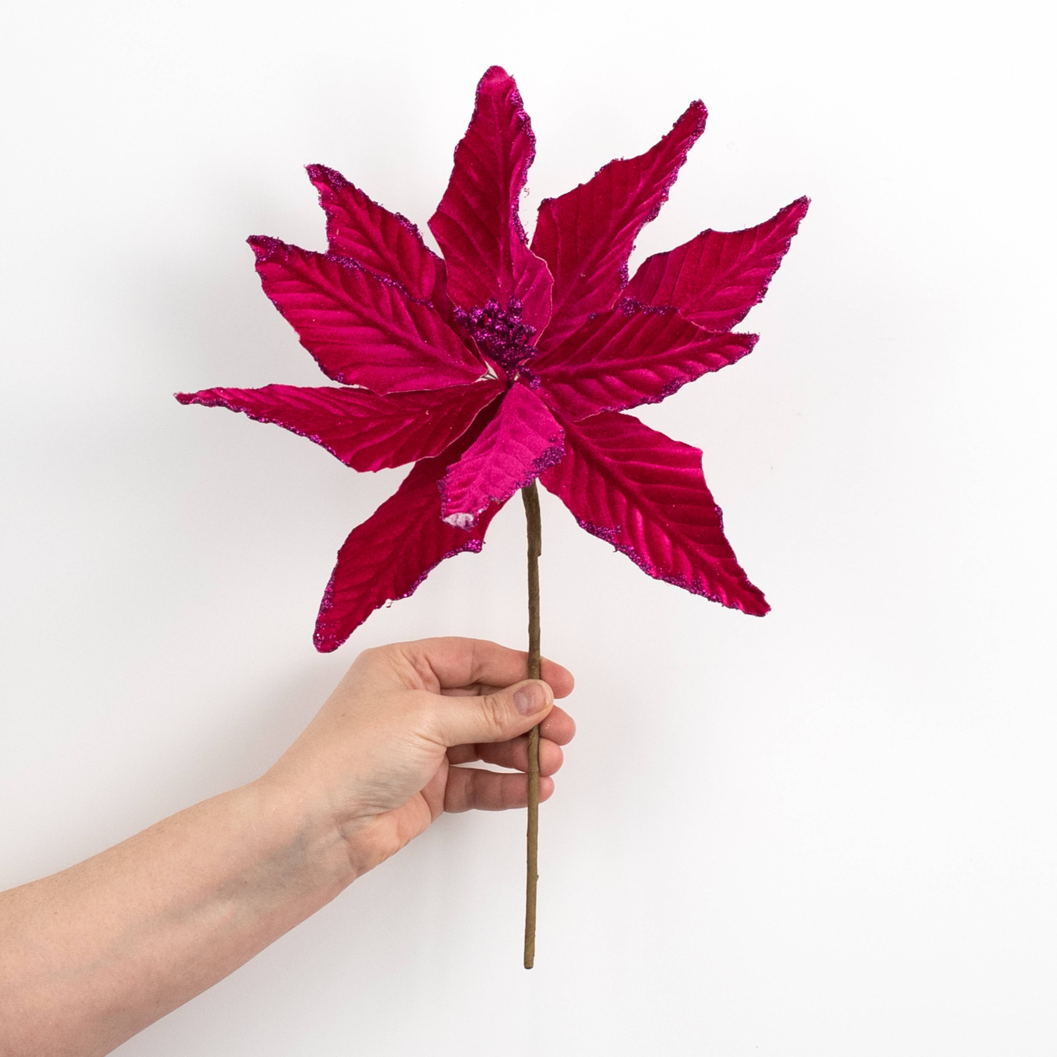 12" x 15" Velvet Poinsettia Pick: Fuchsia Pink detail photo 3