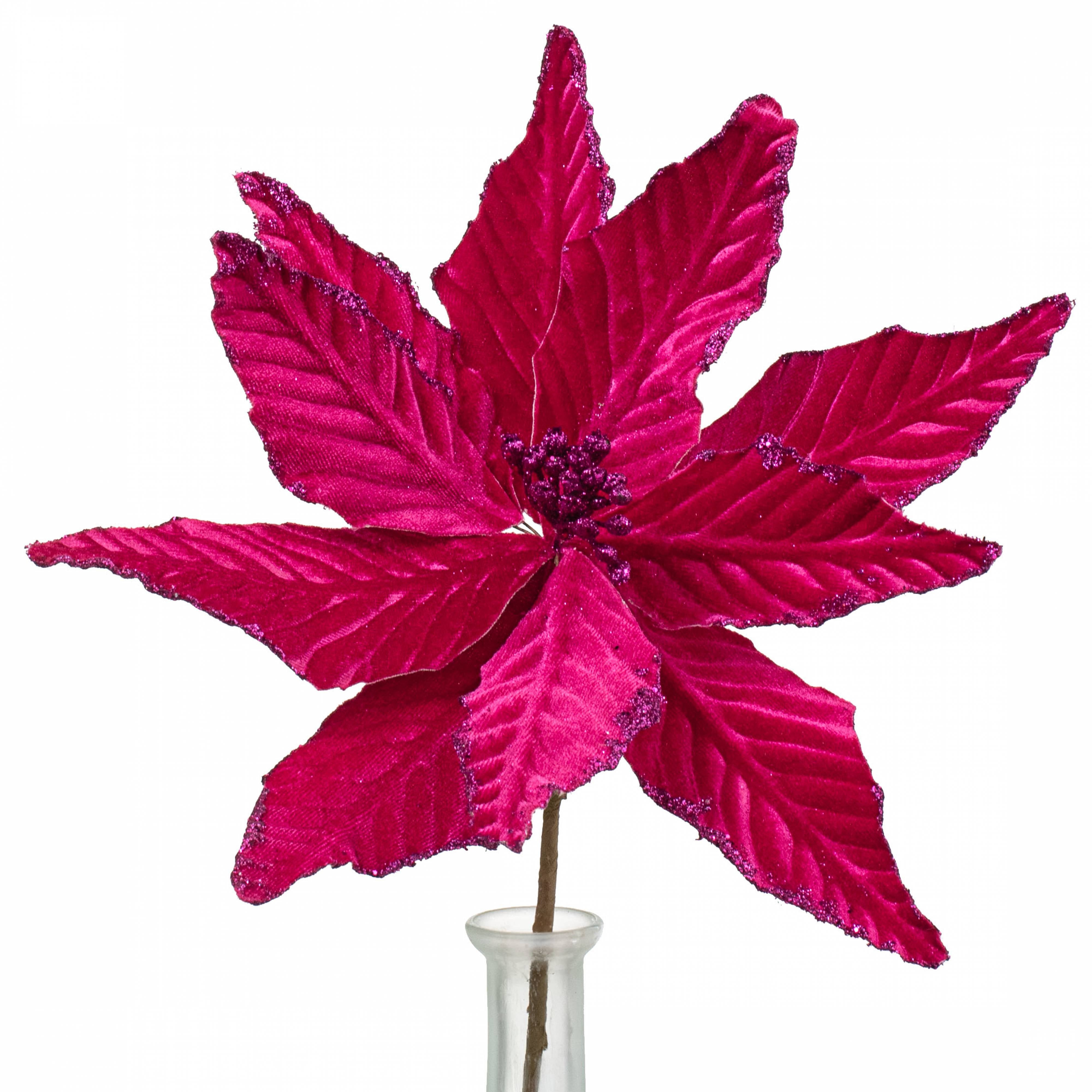 12" x 15" Velvet Poinsettia Pick: Fuchsia Pink Item Number: 85517BT