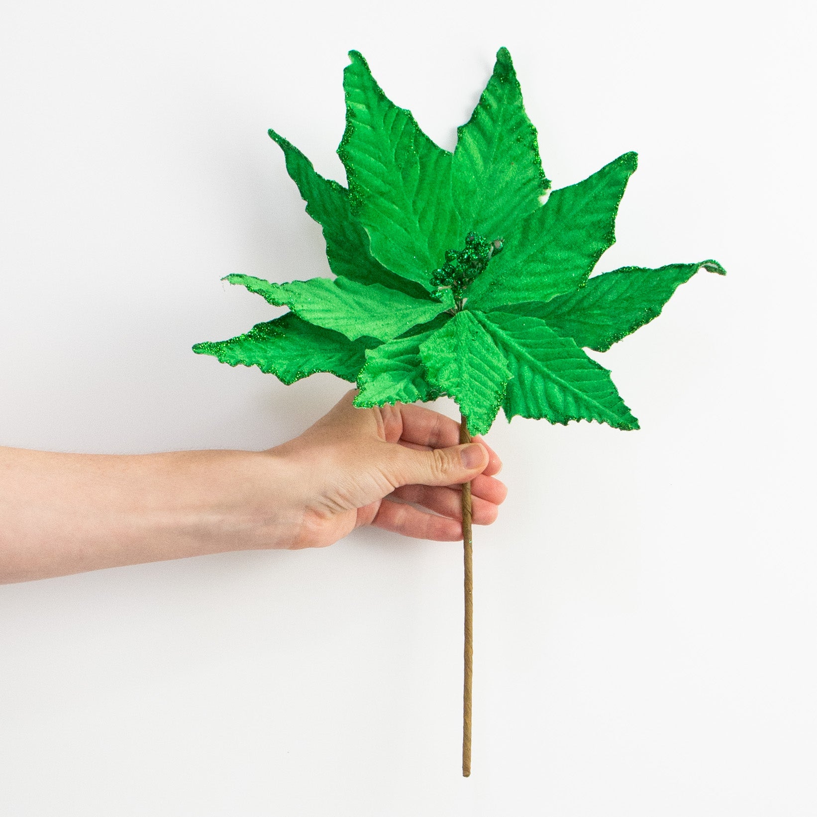 15" Velvet Poinsettia Pick: Green detail photo 3