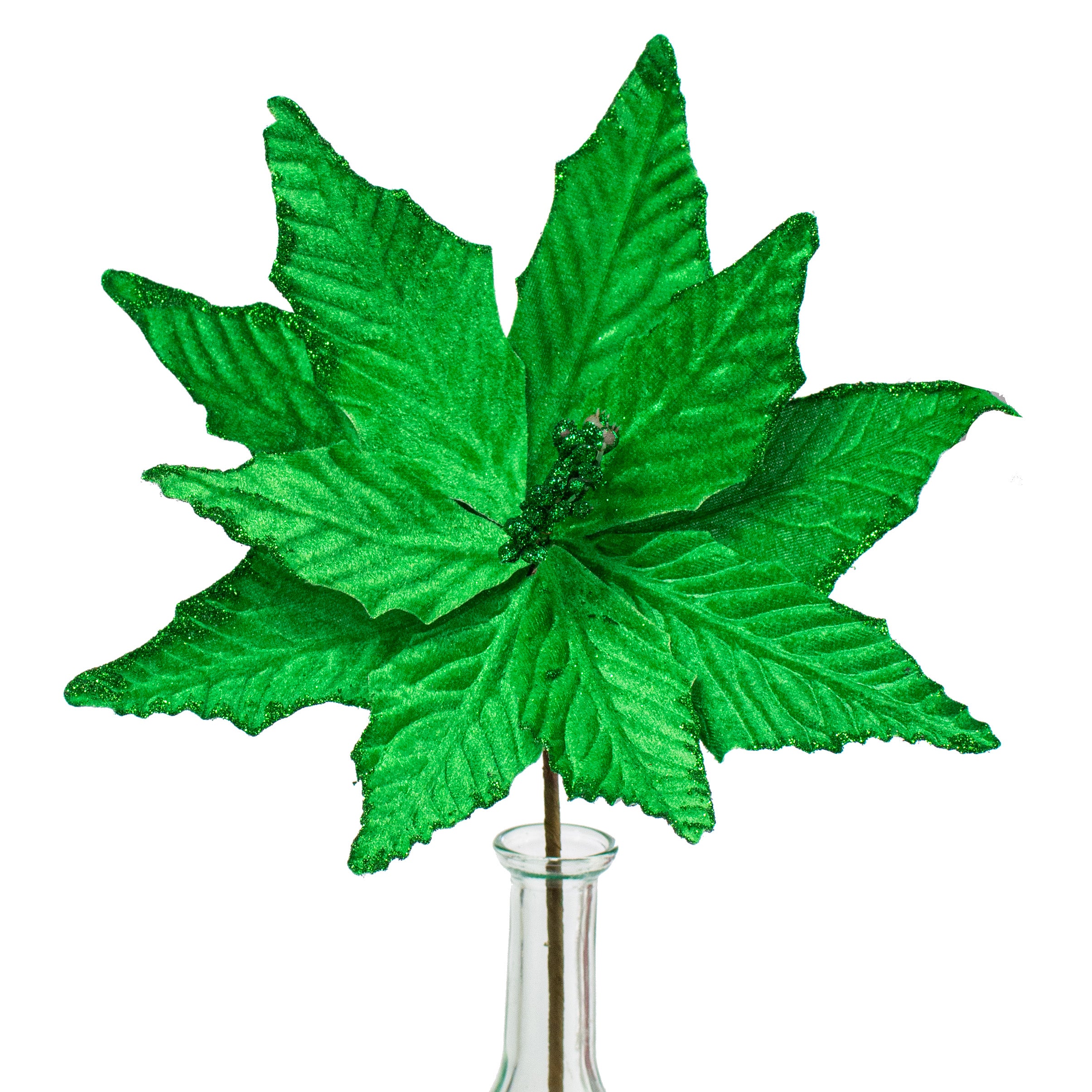 15" Velvet Poinsettia Pick: Green Item Number: 85730GN