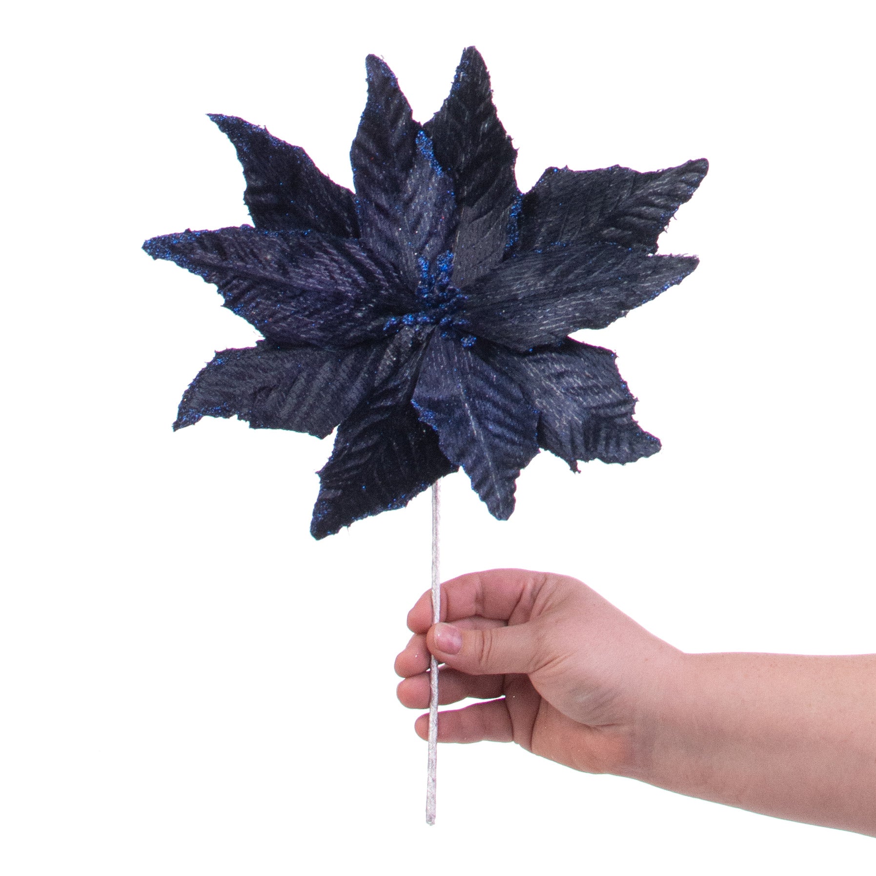 15" Velvet Poinsettia Pick: Navy Blue detail photo 3