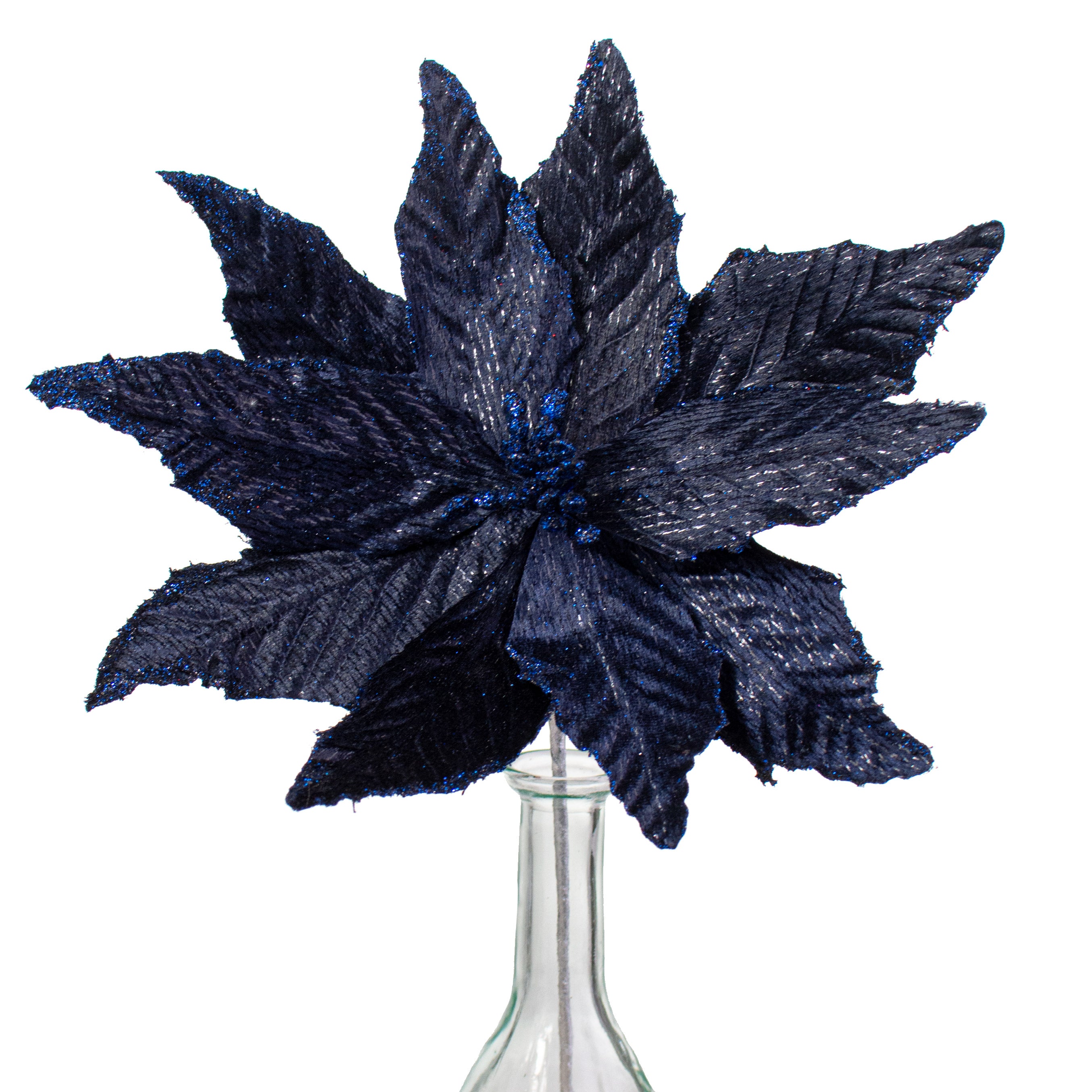 15" Velvet Poinsettia Pick: Navy Blue Item Number: 84641NVBL