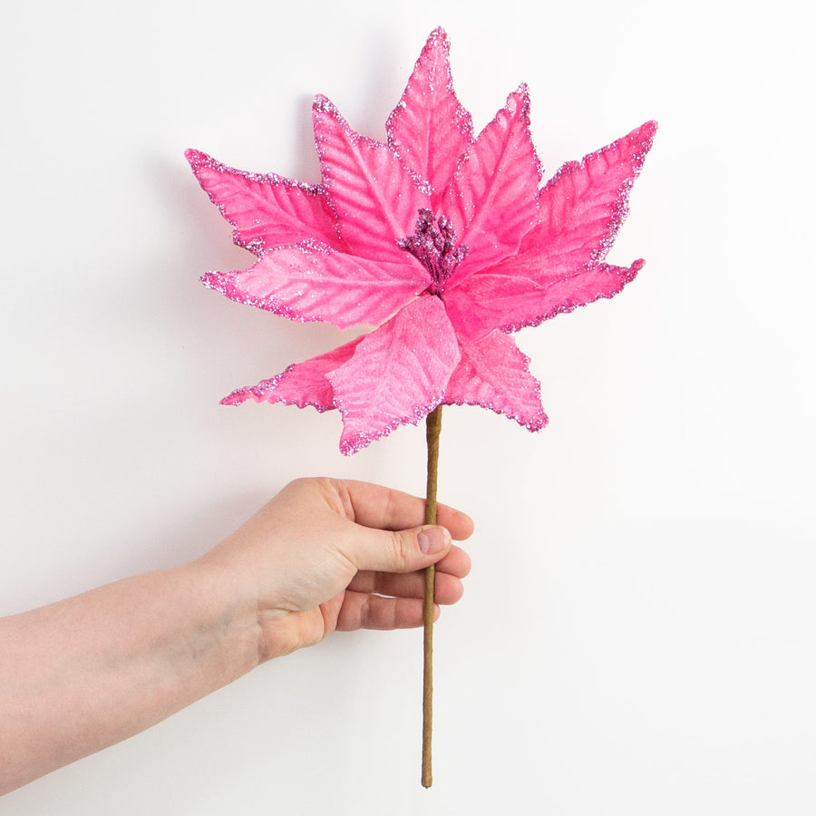 15" Velvet Poinsettia Pick: Pink detail photo 3