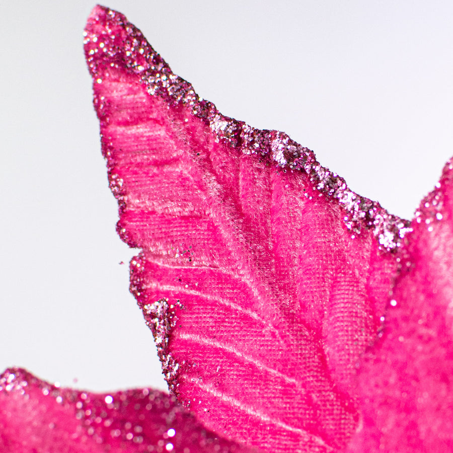 15" Velvet Poinsettia Pick: Pink detail photo 4