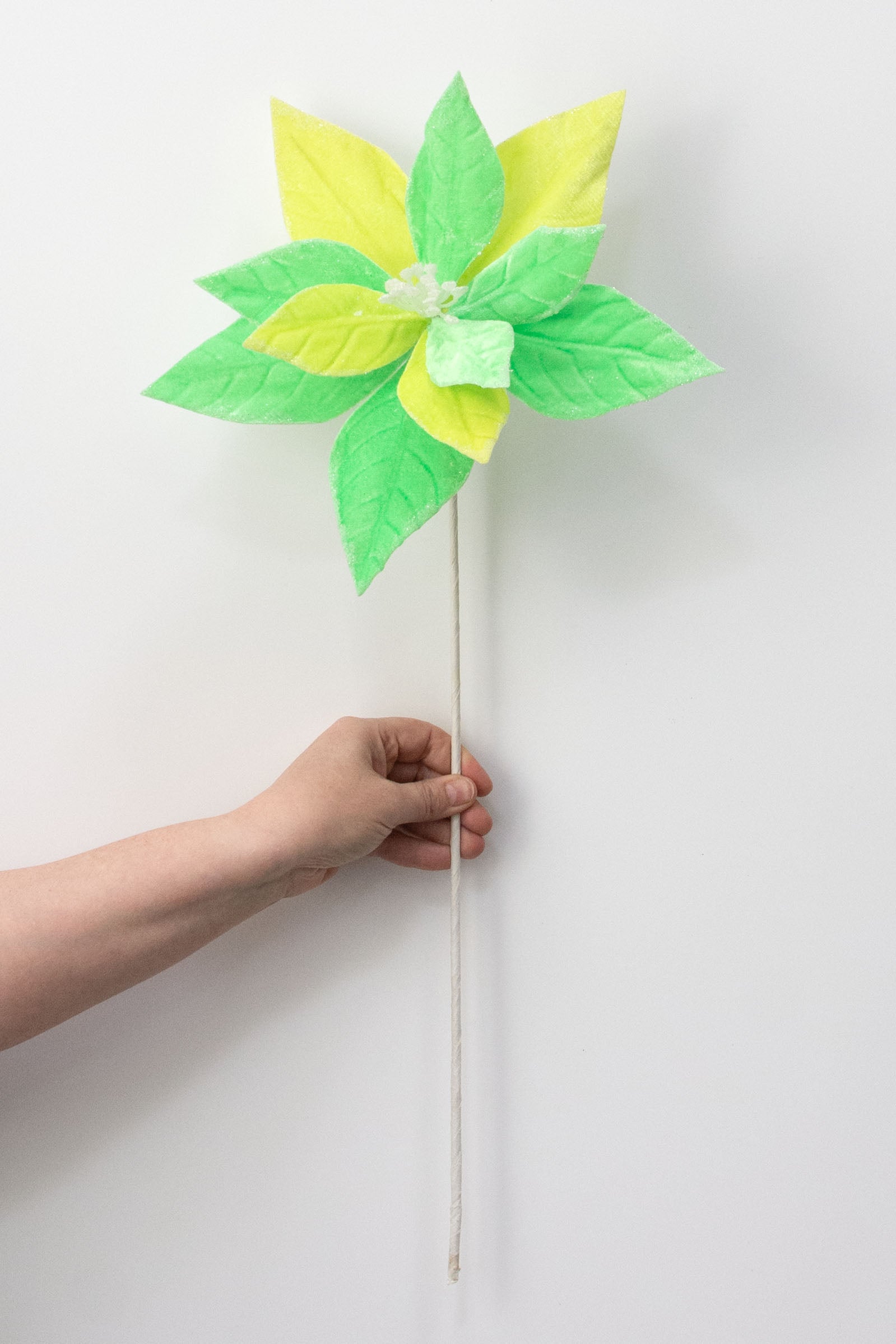 11" x 25" Velvet Poinsettia Pick: Two Tone Bright Greens detail photo 3