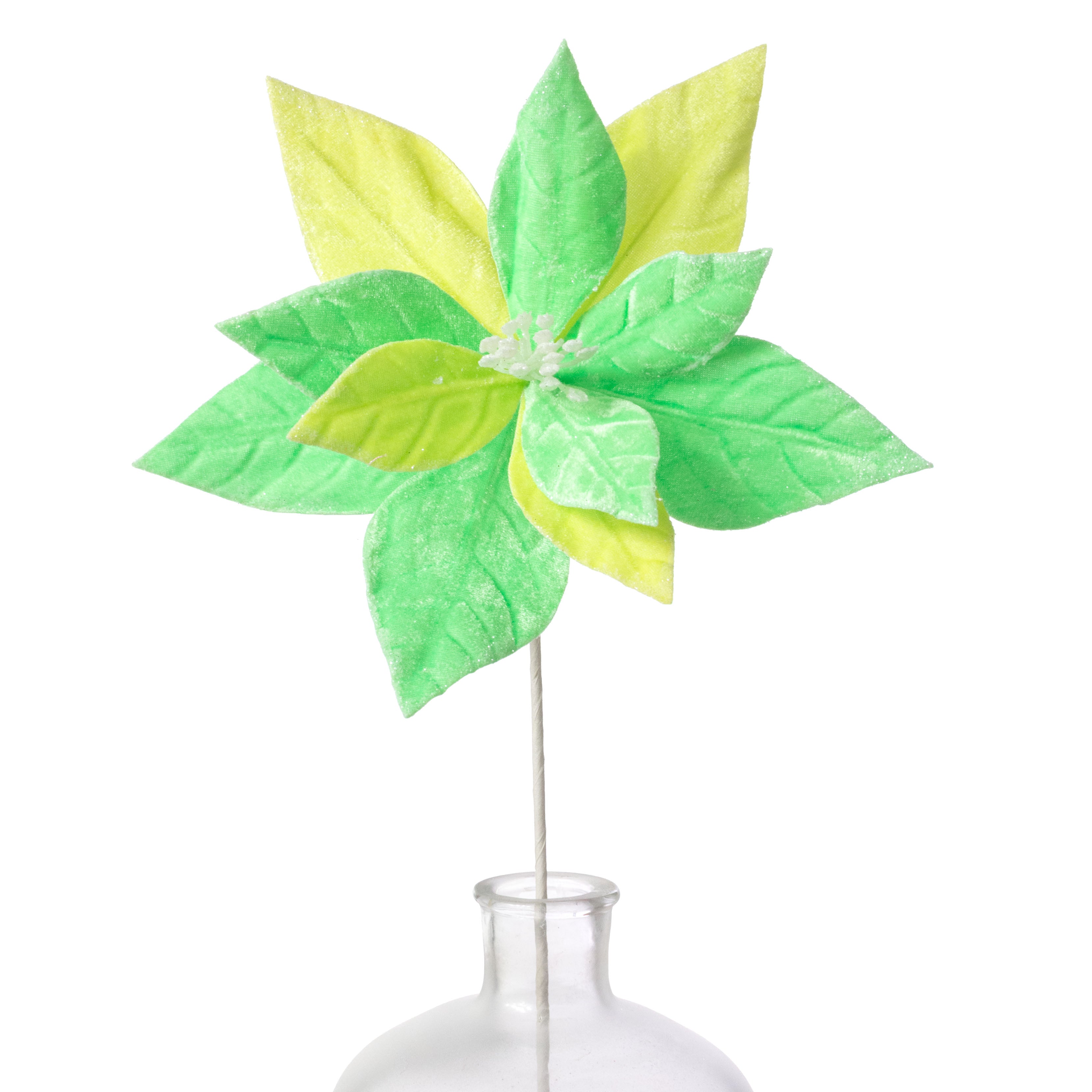 11" x 25" Velvet Poinsettia Pick: Two Tone Bright Greens Item Number: 234740