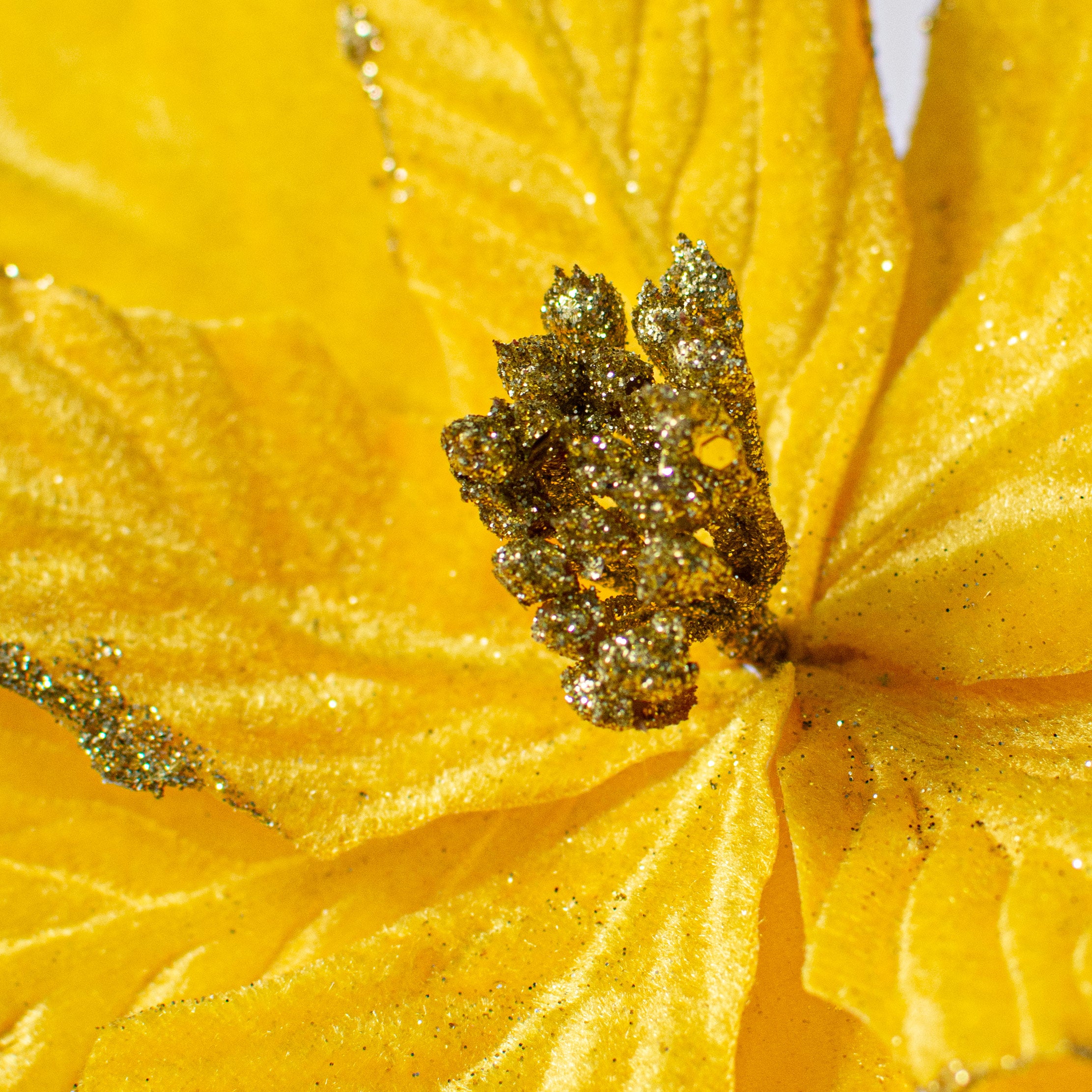 15" Velvet Poinsettia Pick: Yellow detail photo 4