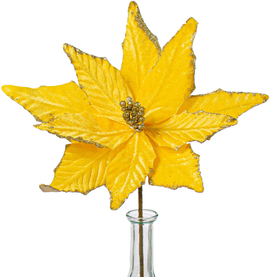 15" Velvet Poinsettia Pick: Yellow Item Number: 85730YW