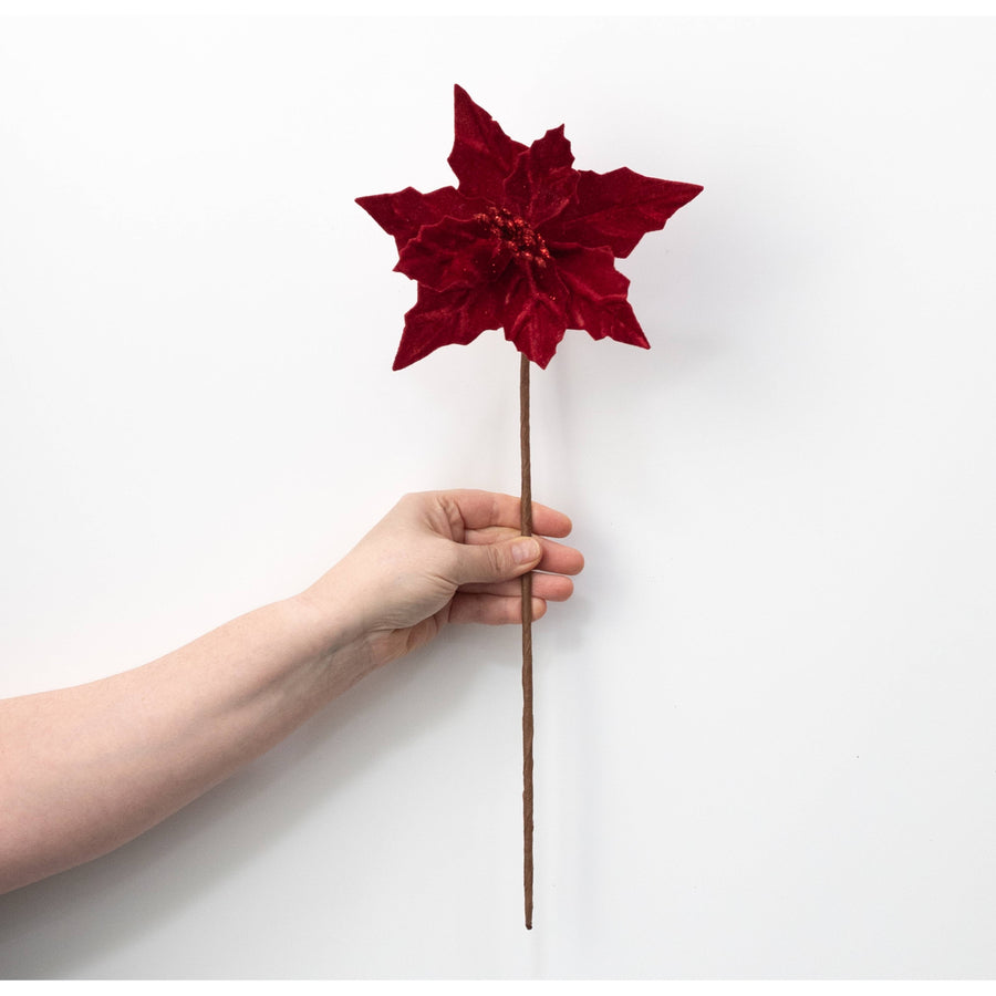 18" x 7" Velvet Poinsettia Spray: Red detail photo 3
