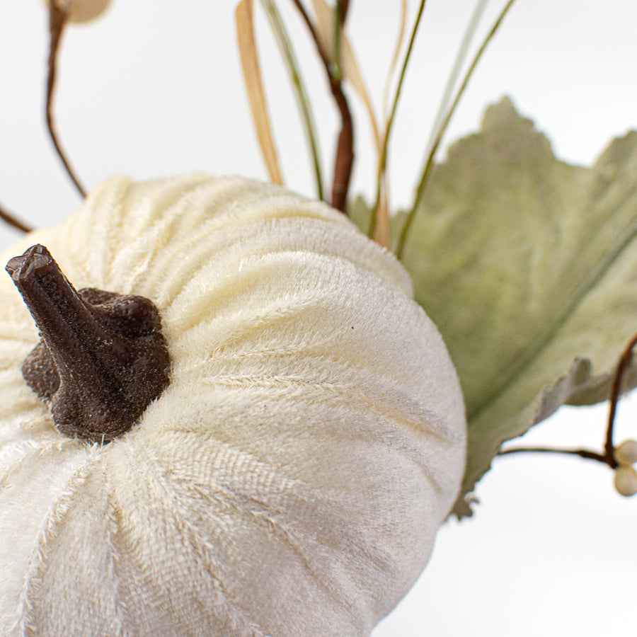 14" Velvet Pumpkin, Berry, Leaves Pick: Cream Lifestyle Photo