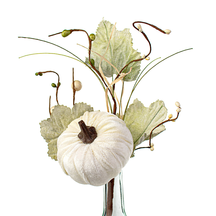 14" Velvet Pumpkin, Berry, Leaves Pick: Cream Item Number: 56496CM