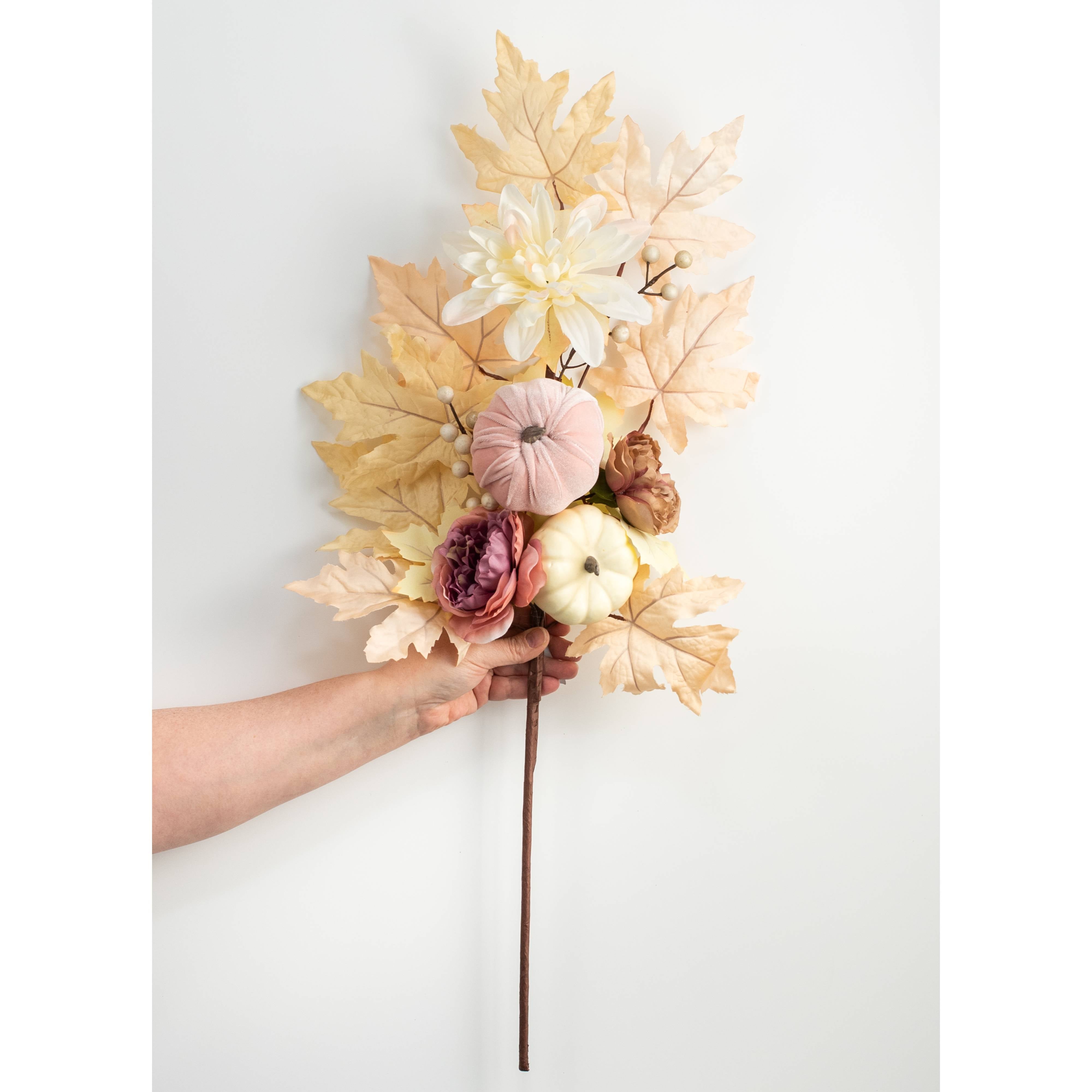 30" Velvet Pumpkin, Dahlia & Rose Spray: Cream detail photo 4