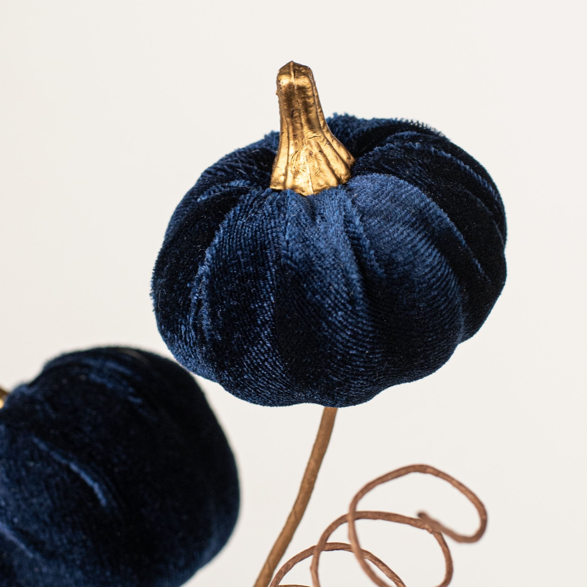 16" Velvet Pumpkin Pick: Navy Blue Lifestyle Photo