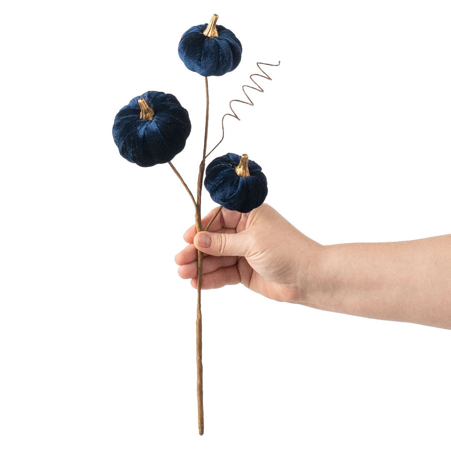 16" Velvet Pumpkin Pick: Navy Blue detail photo 3