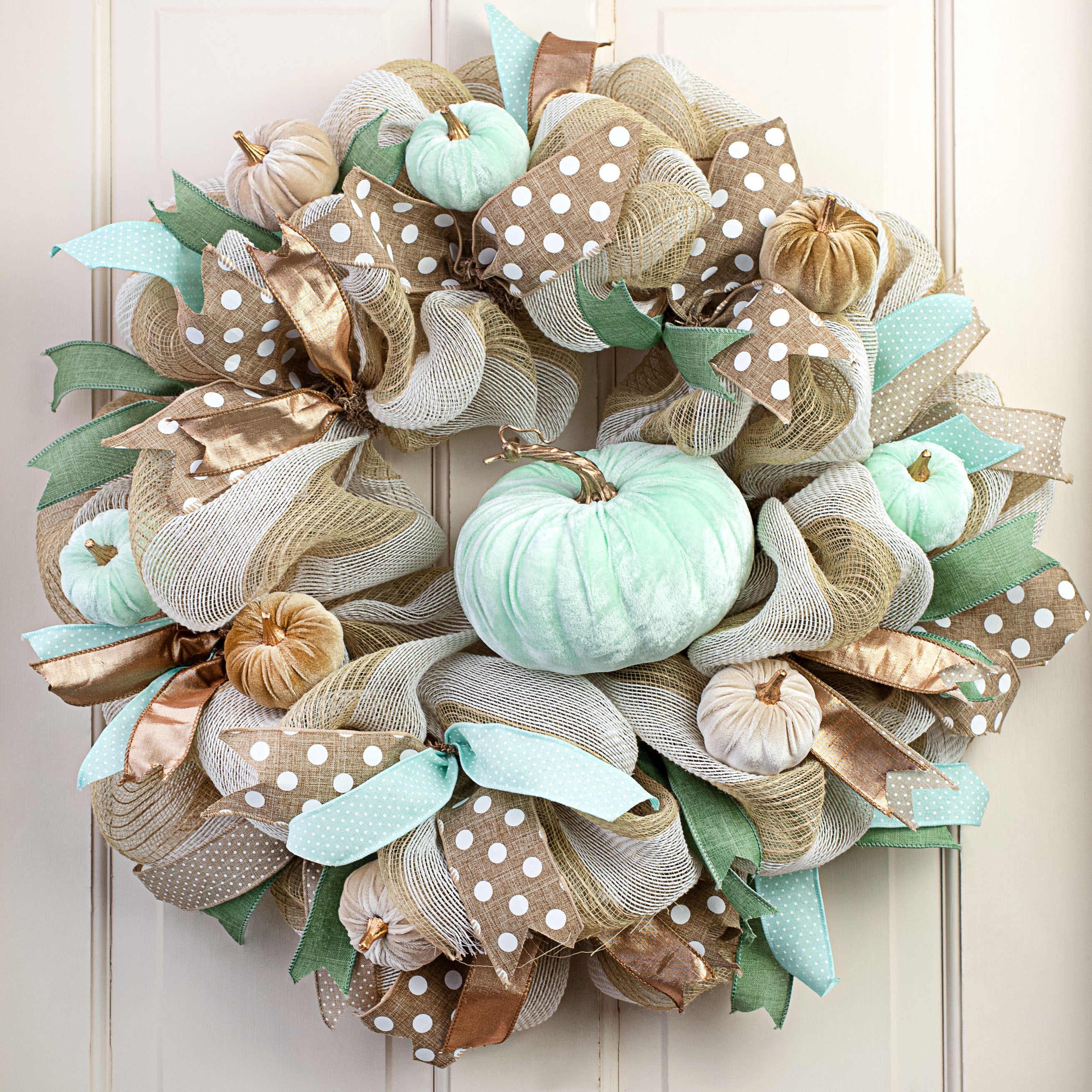 3" Velvet Pumpkins: Mint (Set of 6) Lifestyle Photo