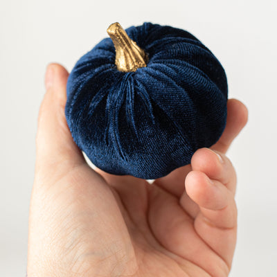 3" Velvet Pumpkins: Navy Blue (Set of 6) Lifestyle Photo