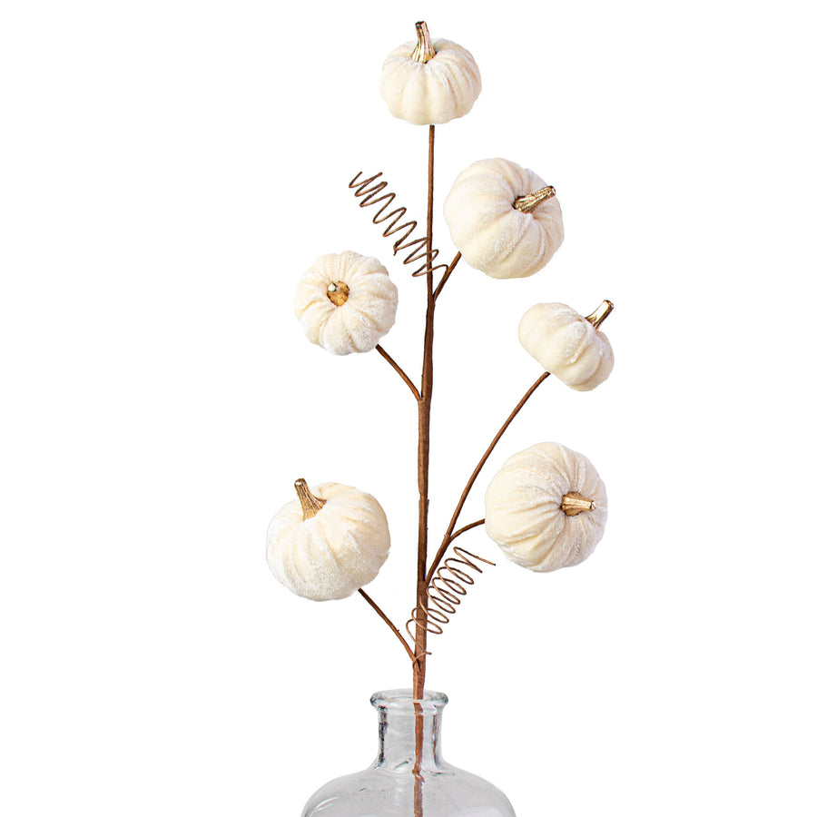 28" Velvet Pumpkins Spray: Cream Item Number: 56780CM