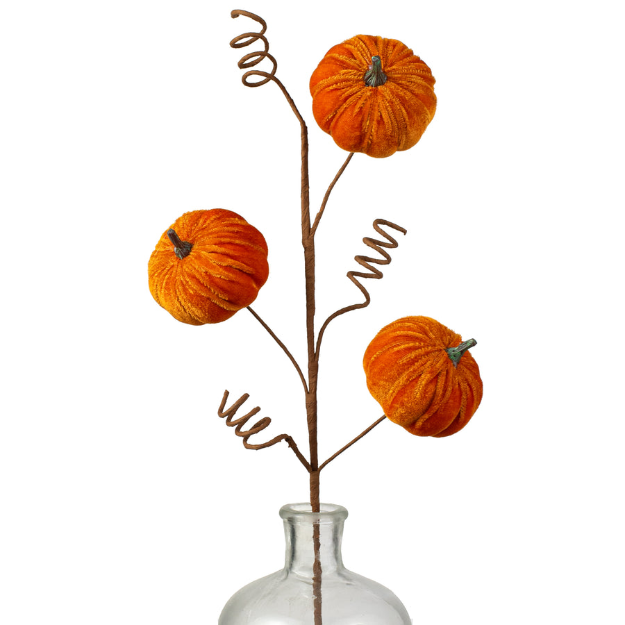 24" Velvet Pumpkins Spray: Rust Orange Item Number: 57077OR
