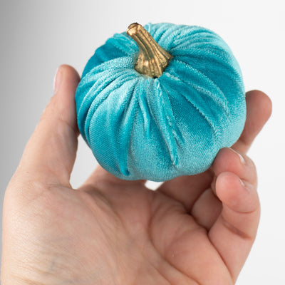 3" Velvet Pumpkins: Teal (Set of 6) Lifestyle Photo