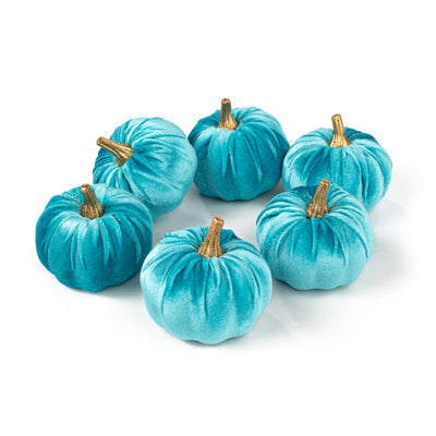 3" Velvet Pumpkins: Teal (Set of 6) Item Number: 56795TEAL