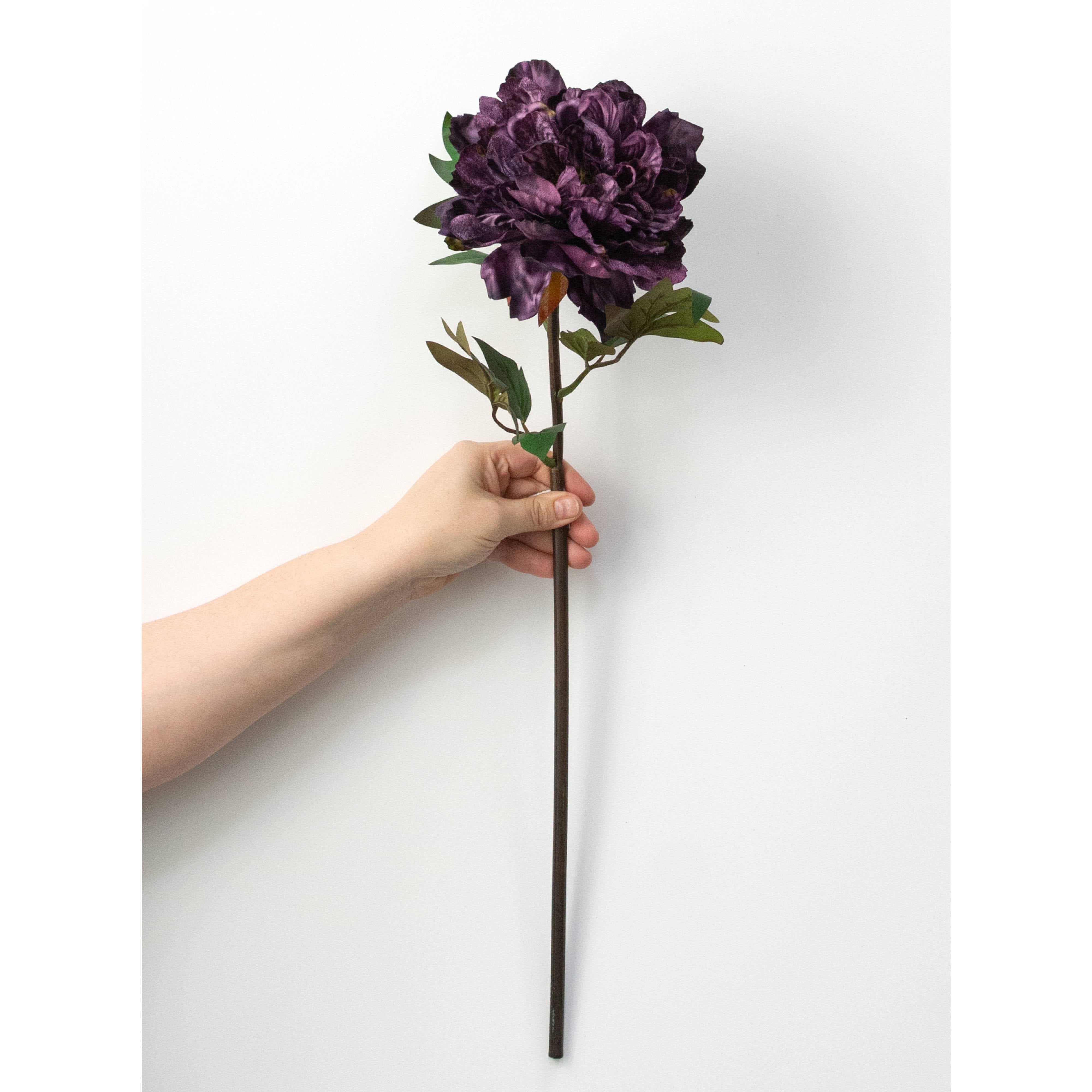 23" Velvet & Satin Peony Flower Stem: Eggplant Purple detail photo 3