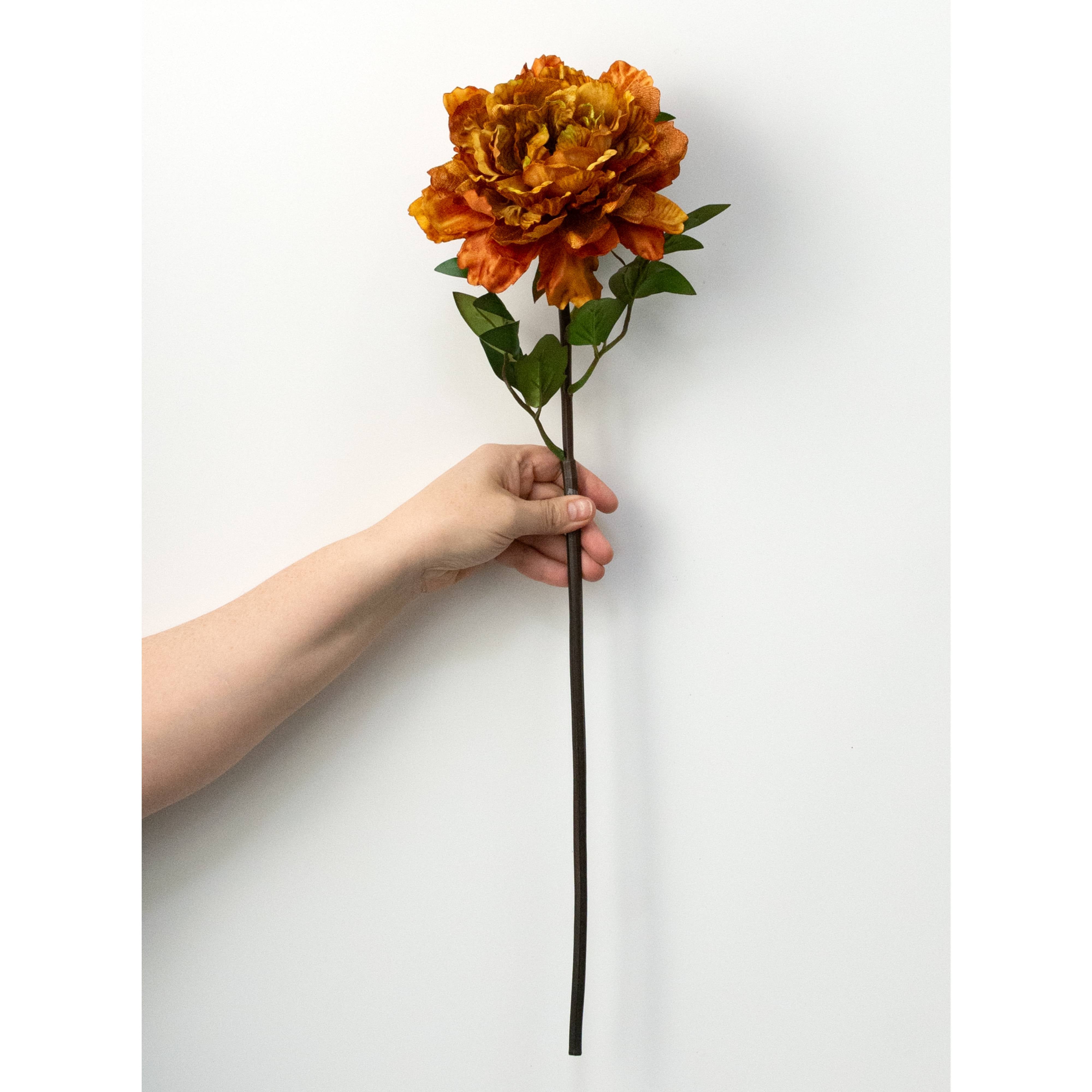 23" Velvet & Satin Peony Flower Stem: Golden Orange detail photo 3