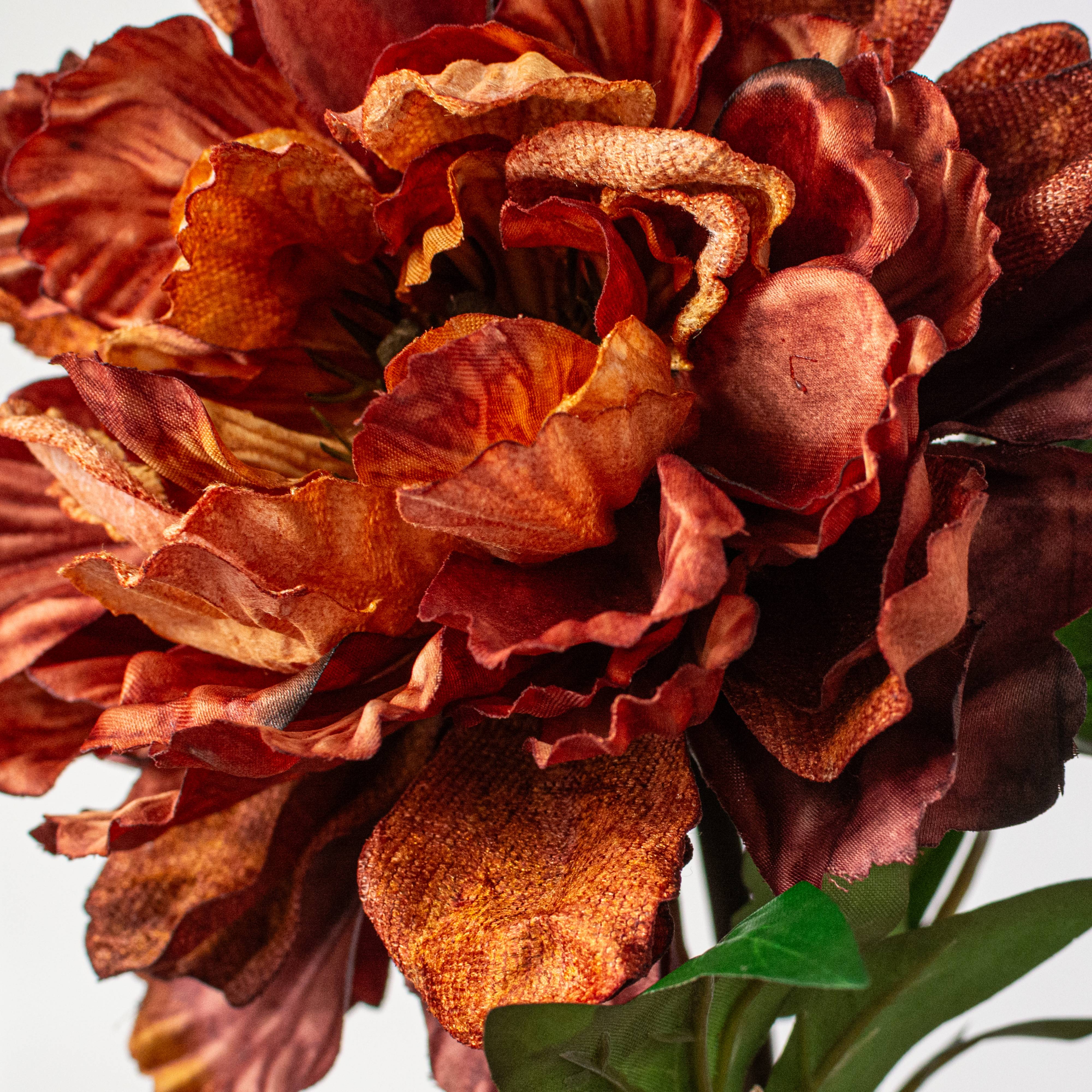 23" Velvet & Satin Peony Flower Stem: Rustic Red Lifestyle Photo