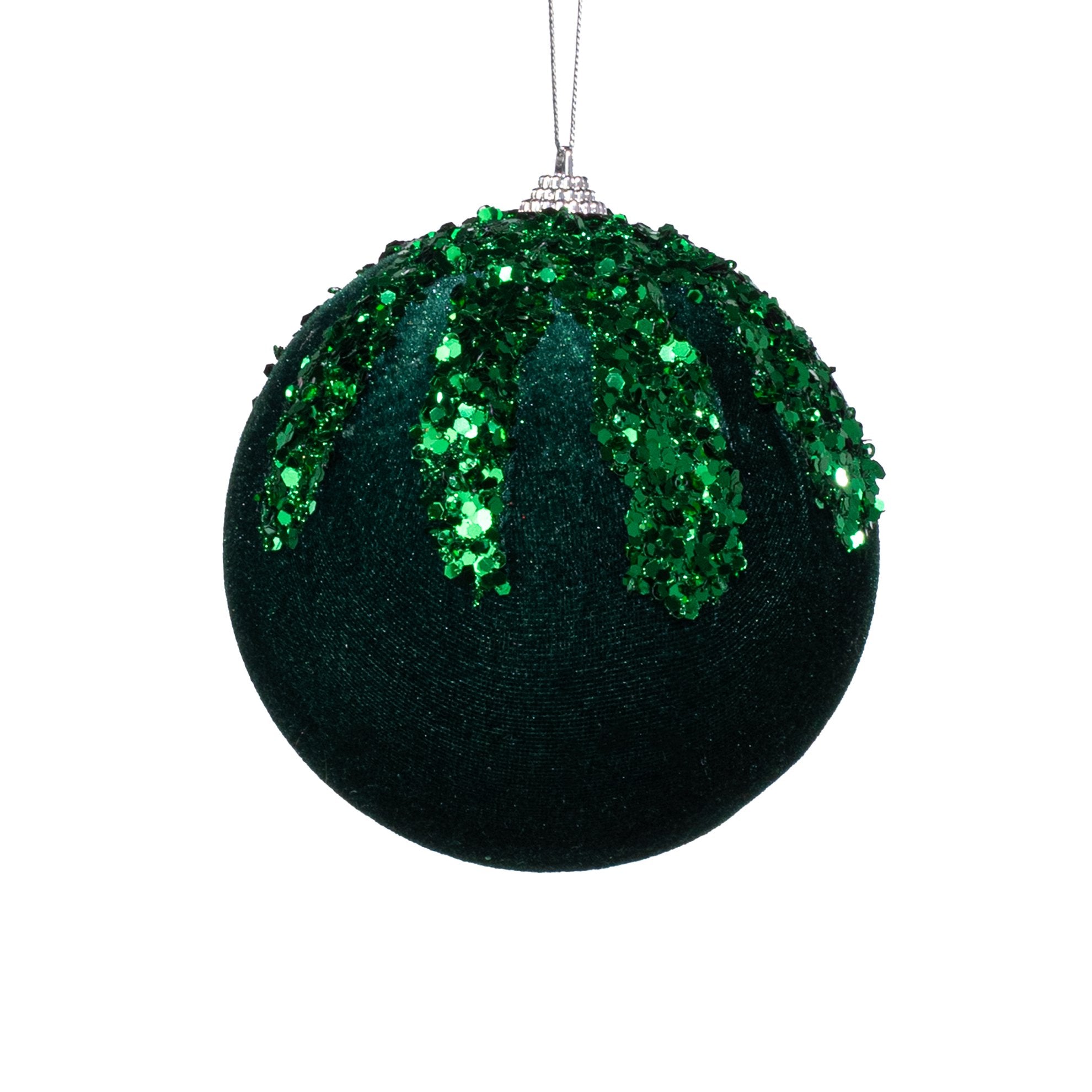 5" Velvet Sequin Drip Ball Ornament: Deep Emerald Green Item Number: 86666EMGN