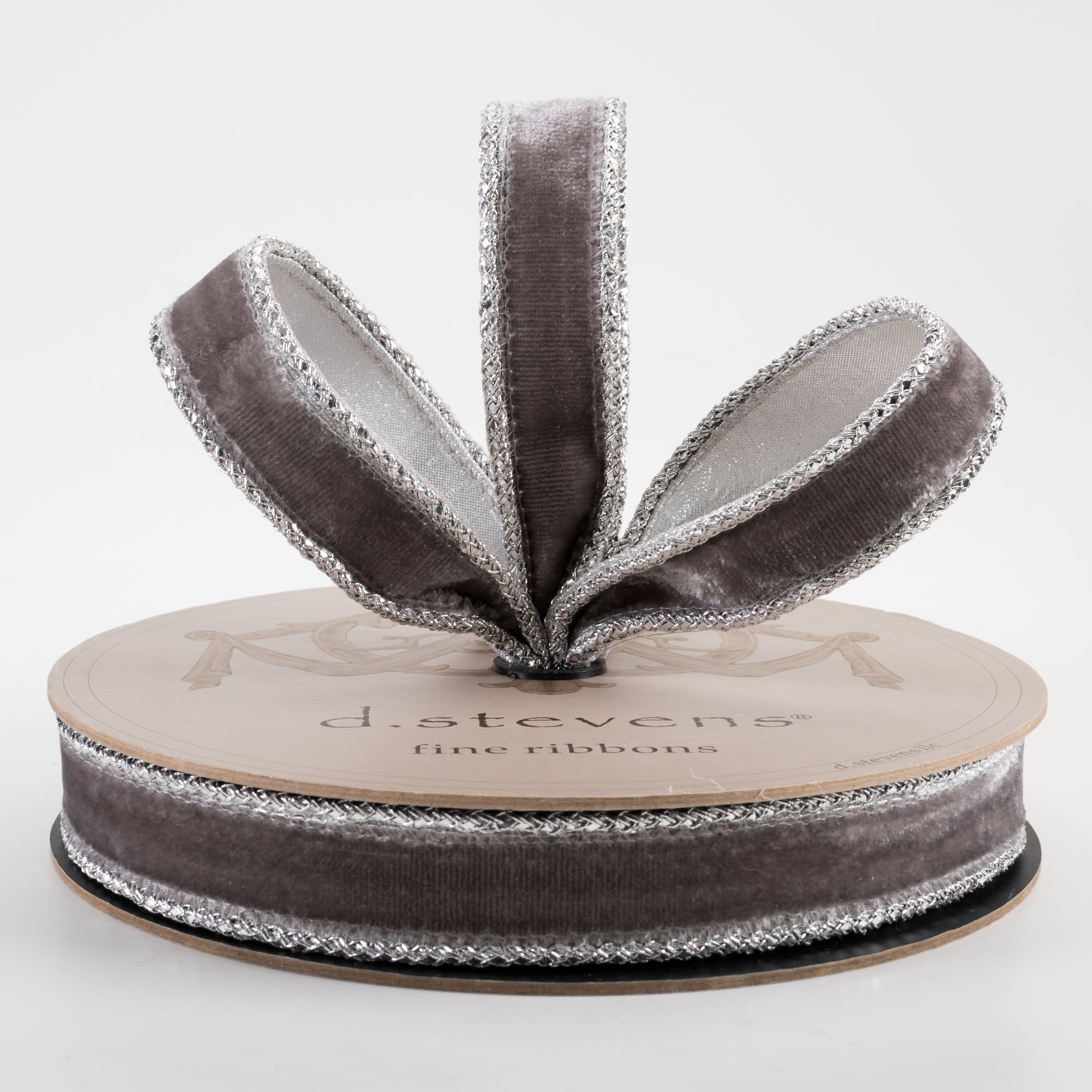 [D Stevens] 1" Velvet Silver Braid Edge Ribbon: Grey (10 Yards) Lifestyle Photo