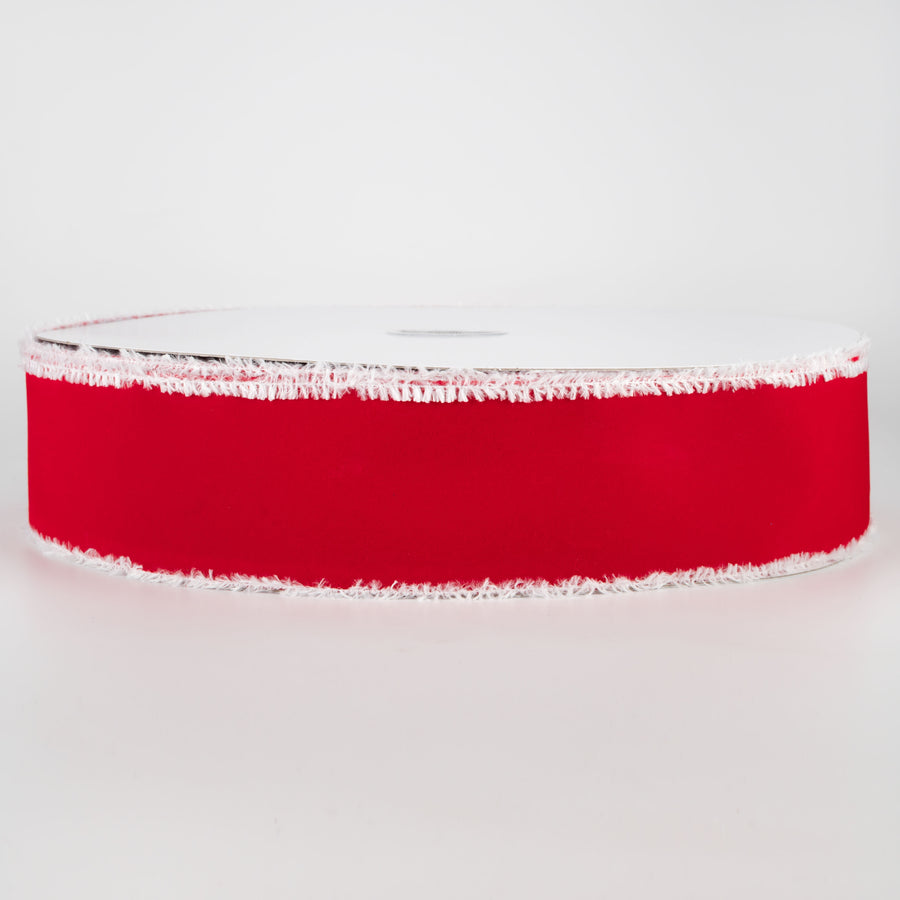 2.5" Velvet Snow Edge Ribbon: Red (50 Yards)