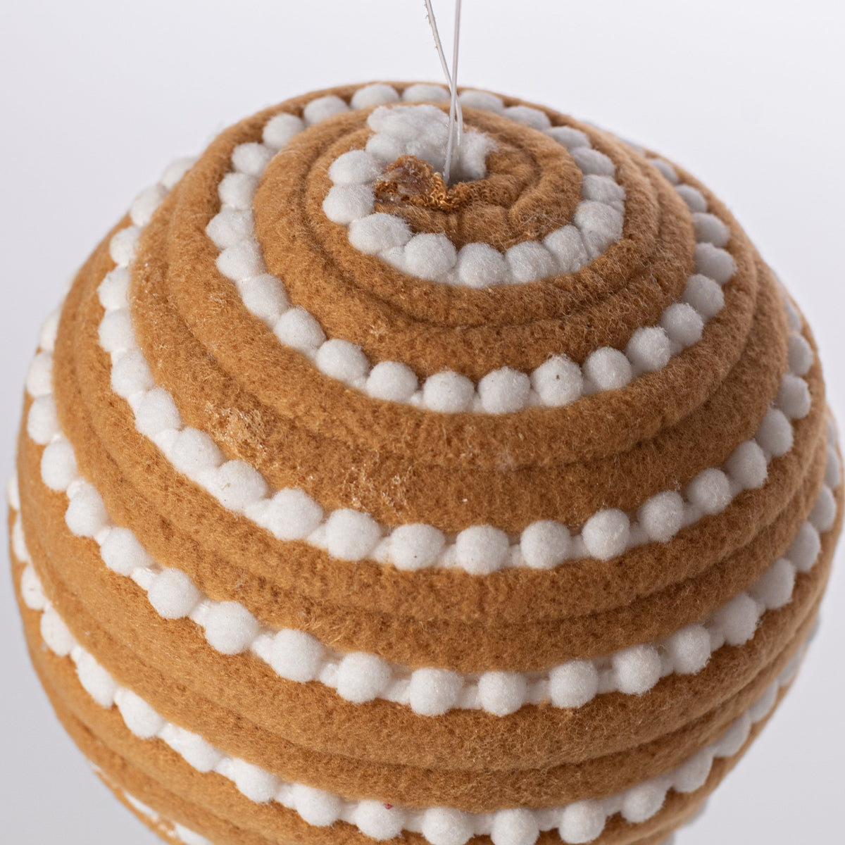 5" Velvet & Snowball Trim Striped Ornament: Brown & White detail photo 3