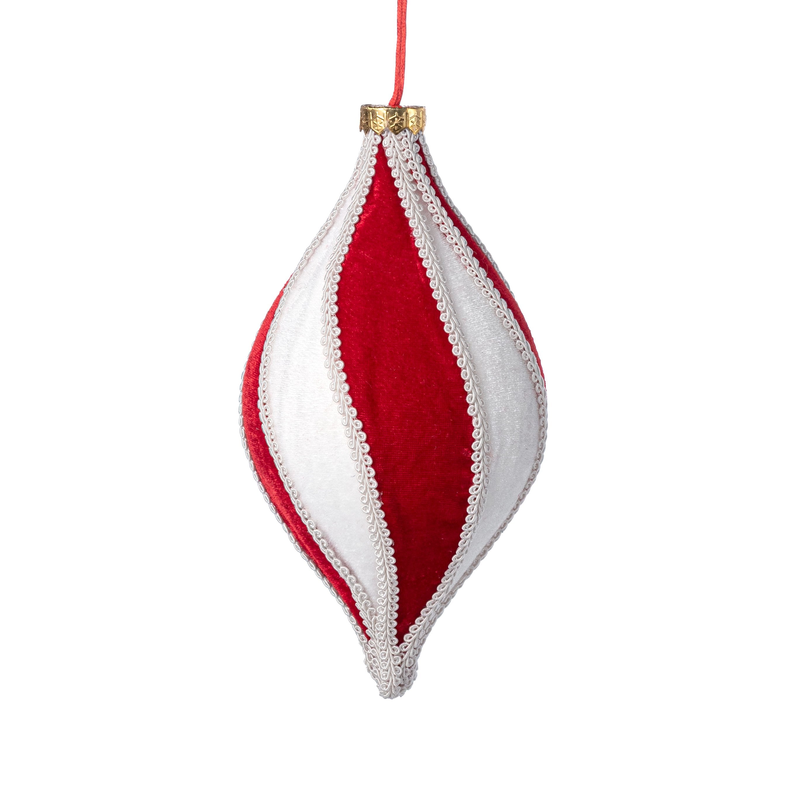 9" Velvet & Trim Finial Ornament: Red & White Item Number: 86979RDWT