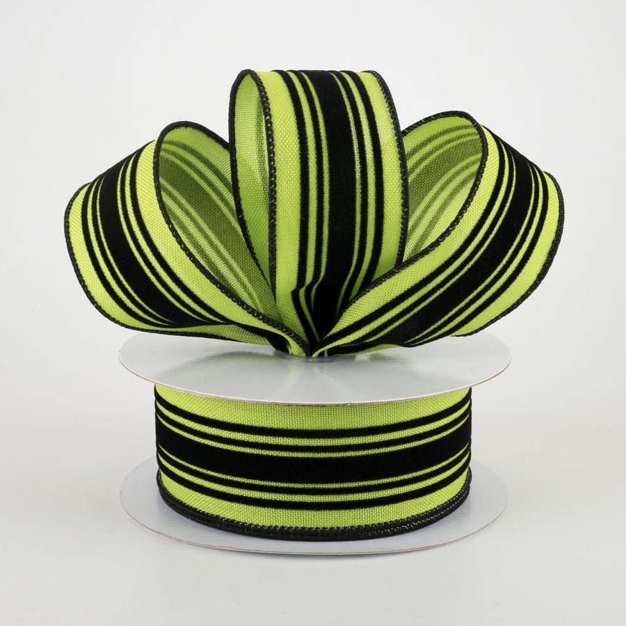 1.5" Velvet Vertical Lines Ribbon: Lime Green & Black (10 Yards) Lifestyle Photo