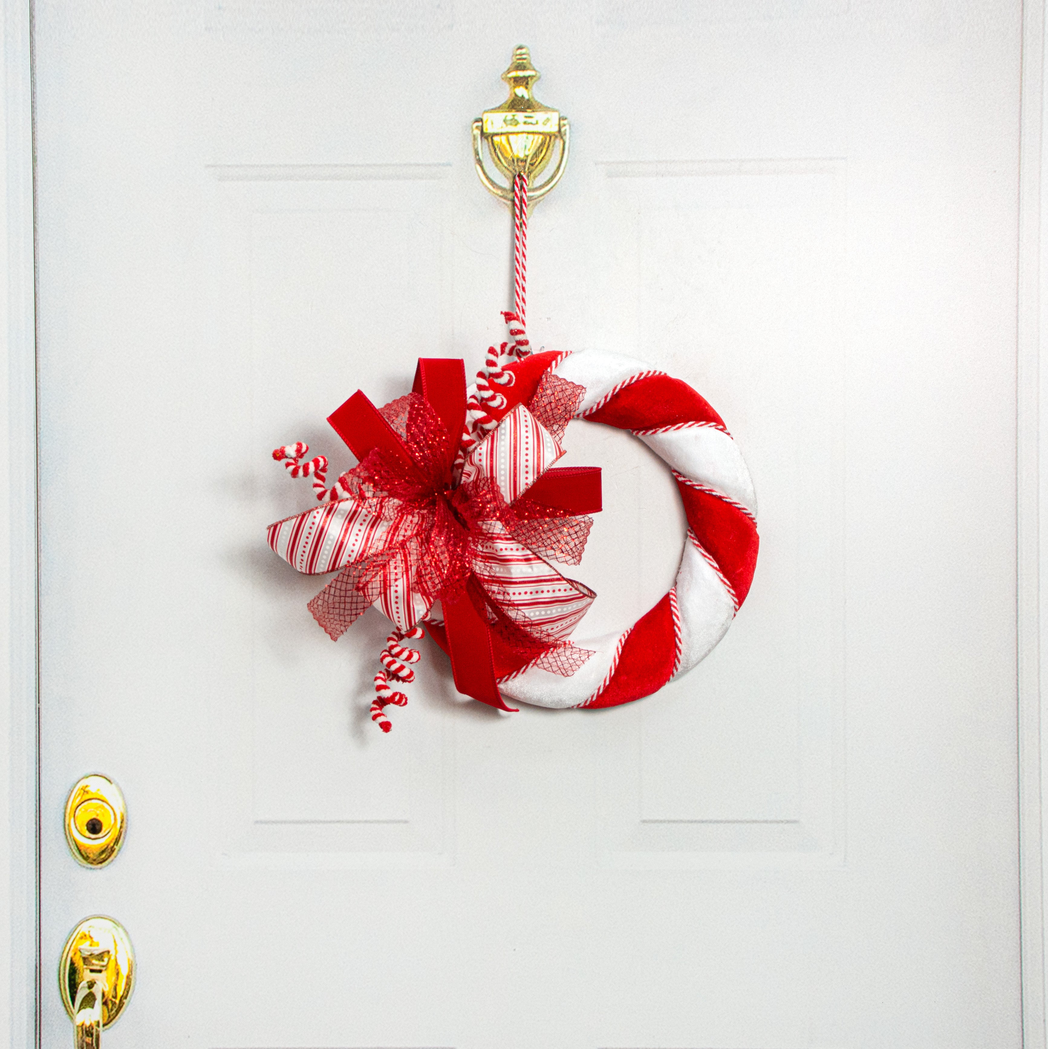 13" Velvet Wreath: Candy Cane Lifestyle Photo