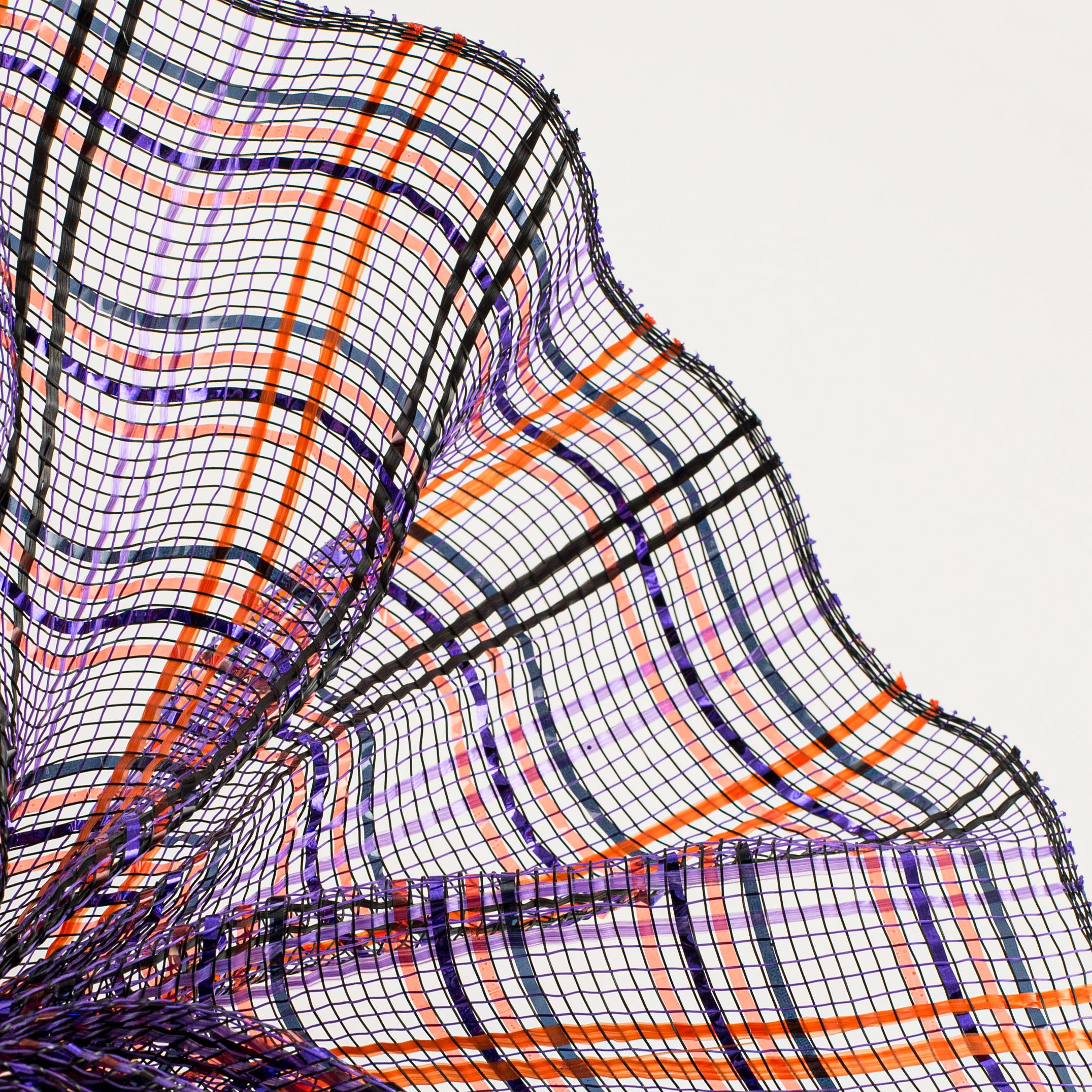 10" Vertical Foil Plaid Mesh: Black, Orange, Purple Lifestyle Photo